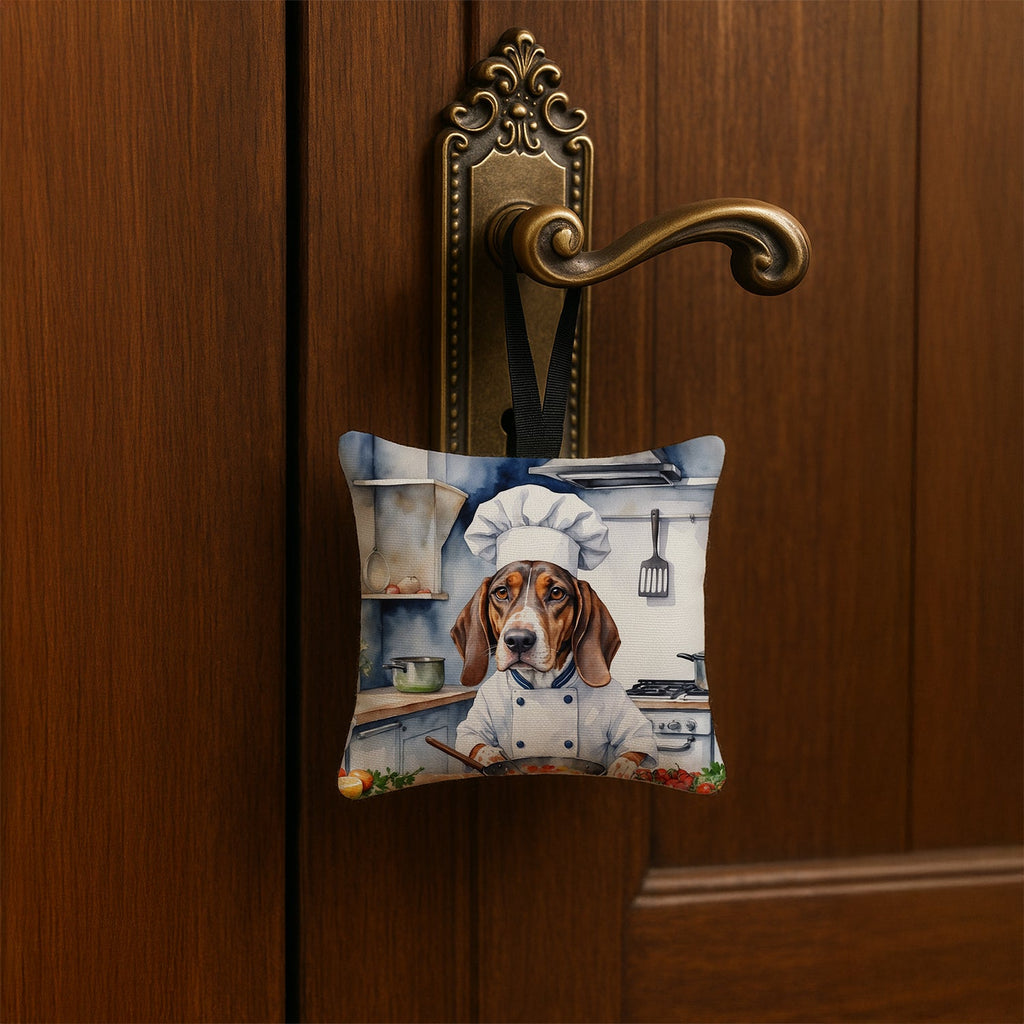 American English Coonhound The Chef Hanging Square Fabric Ornament 3.5 × 3.5 Decorative Door-Knob & Tree Hanger, Soft Fabric
