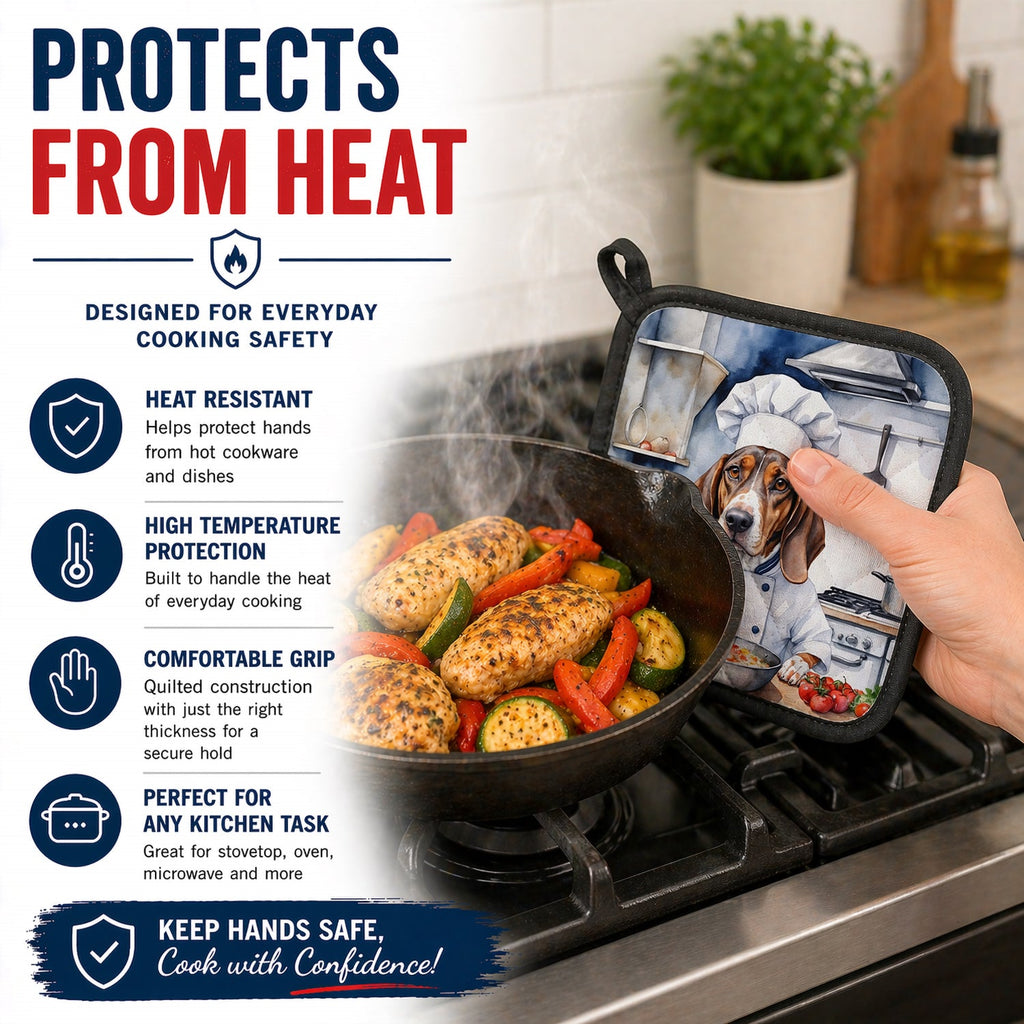 American English Coonhound The Chef Pot Holder Set of 2 Heat Resistant Quilted Hot Pads 7.5 x 7.5 Inch, Insulated Kitchen Trivets for Cooking & Baking