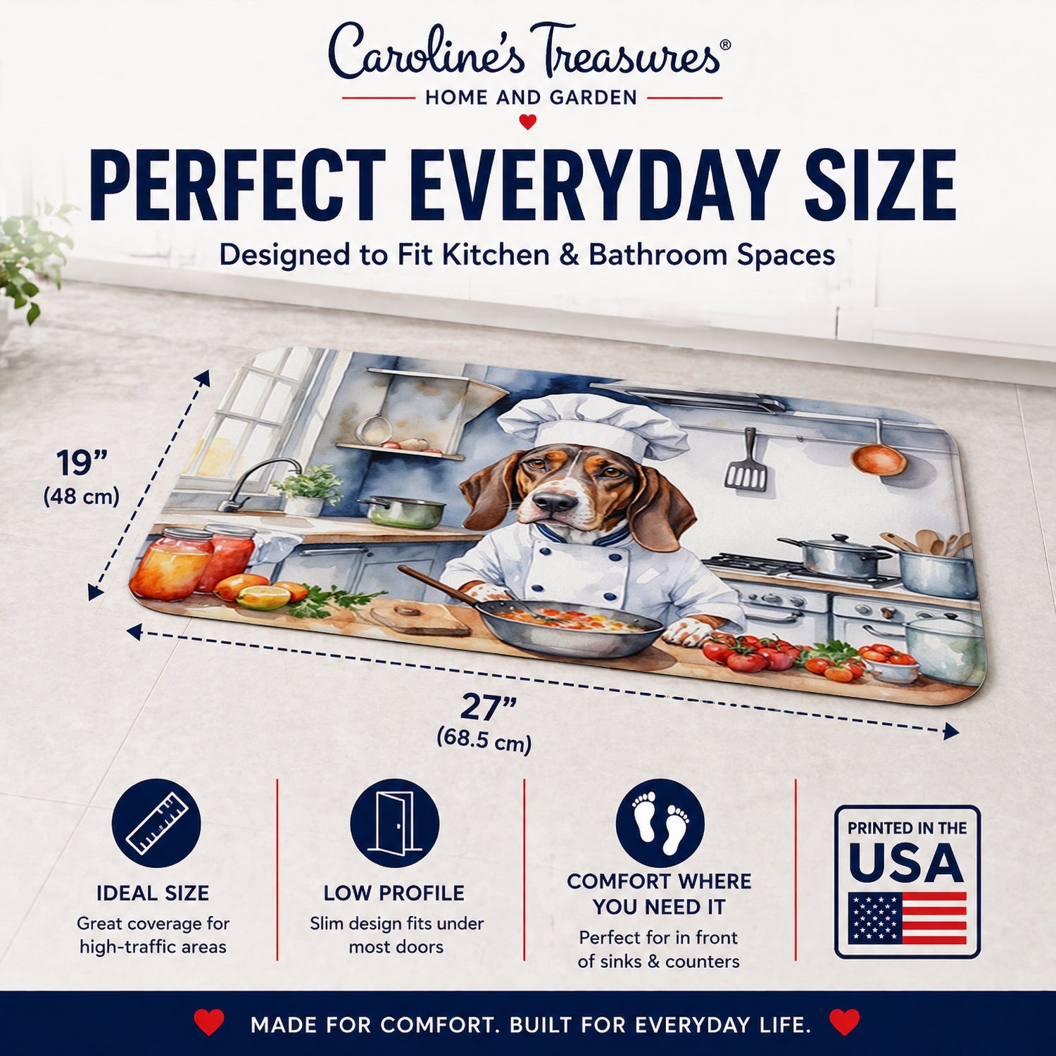 American English Coonhound The Chef Memory Foam Kitchen Mat Machine Washable Anti-Fatigue Cushion Comfort Bath or Kitchen Rug