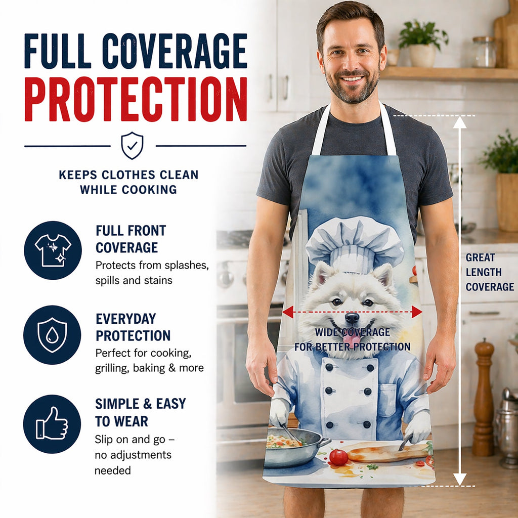 American Eskimo The Chef Apron Cooking Kitchen Server Baking Crafts Gardening for Adult Women Men, Unisex, Large, Multicolor