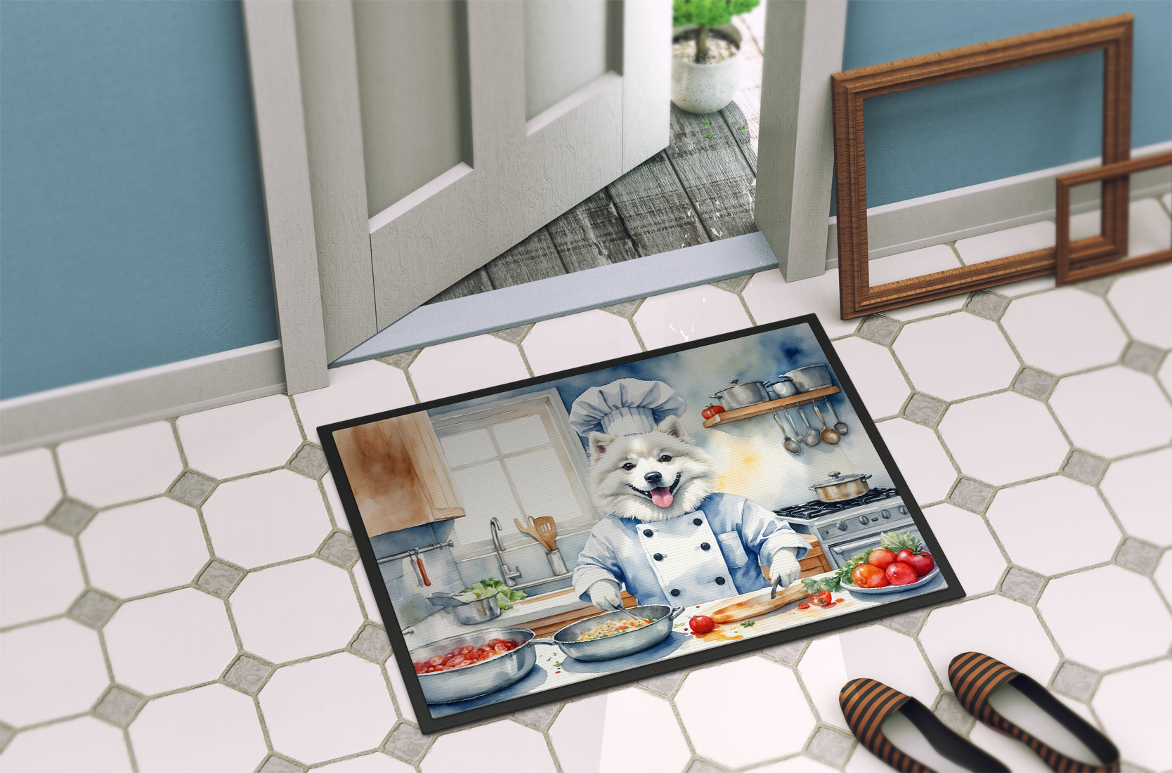American Eskimo The Chef Doormat Indoor Outdoor 24H X 36W Front Door Mat Rugs for Entryway, Non Slip Washable Low Pile,