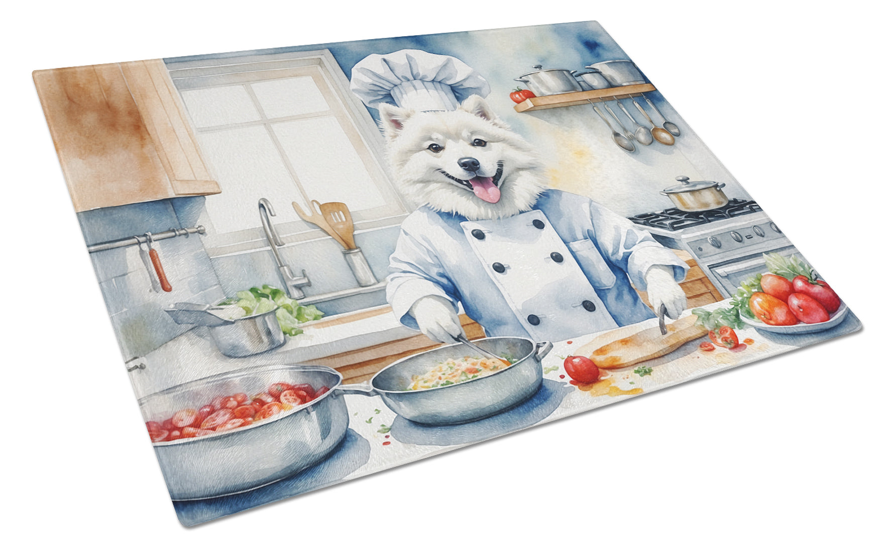 American Eskimo The Chef Cutting Board Tempered Glass Kitchen Cutting Surface, Heat Resistant Chopping, Non-Slip Feet, Food Prep & Serving