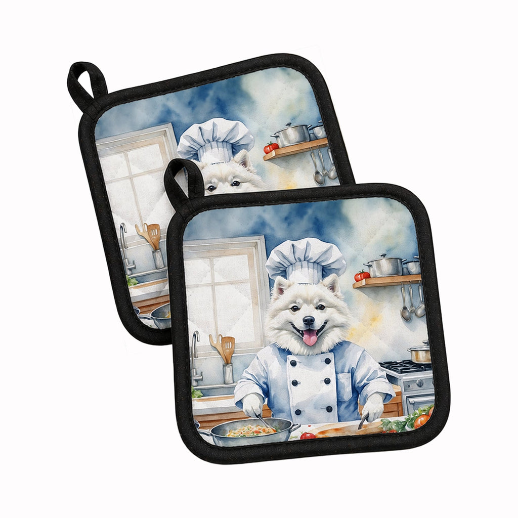 American Eskimo The Chef Pot Holder Set of 2 Heat Resistant Quilted Hot Pads 7.5 x 7.5 Inch, Insulated Kitchen Trivets for Cooking & Baking