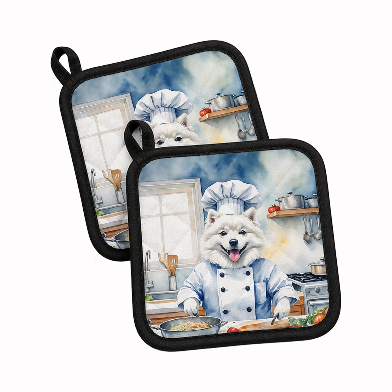 American Eskimo The Chef Pot Holder Set of 2 Heat Resistant Quilted Hot Pads 7.5 x 7.5 Inch, Insulated Kitchen Trivets for Cooking & Baking