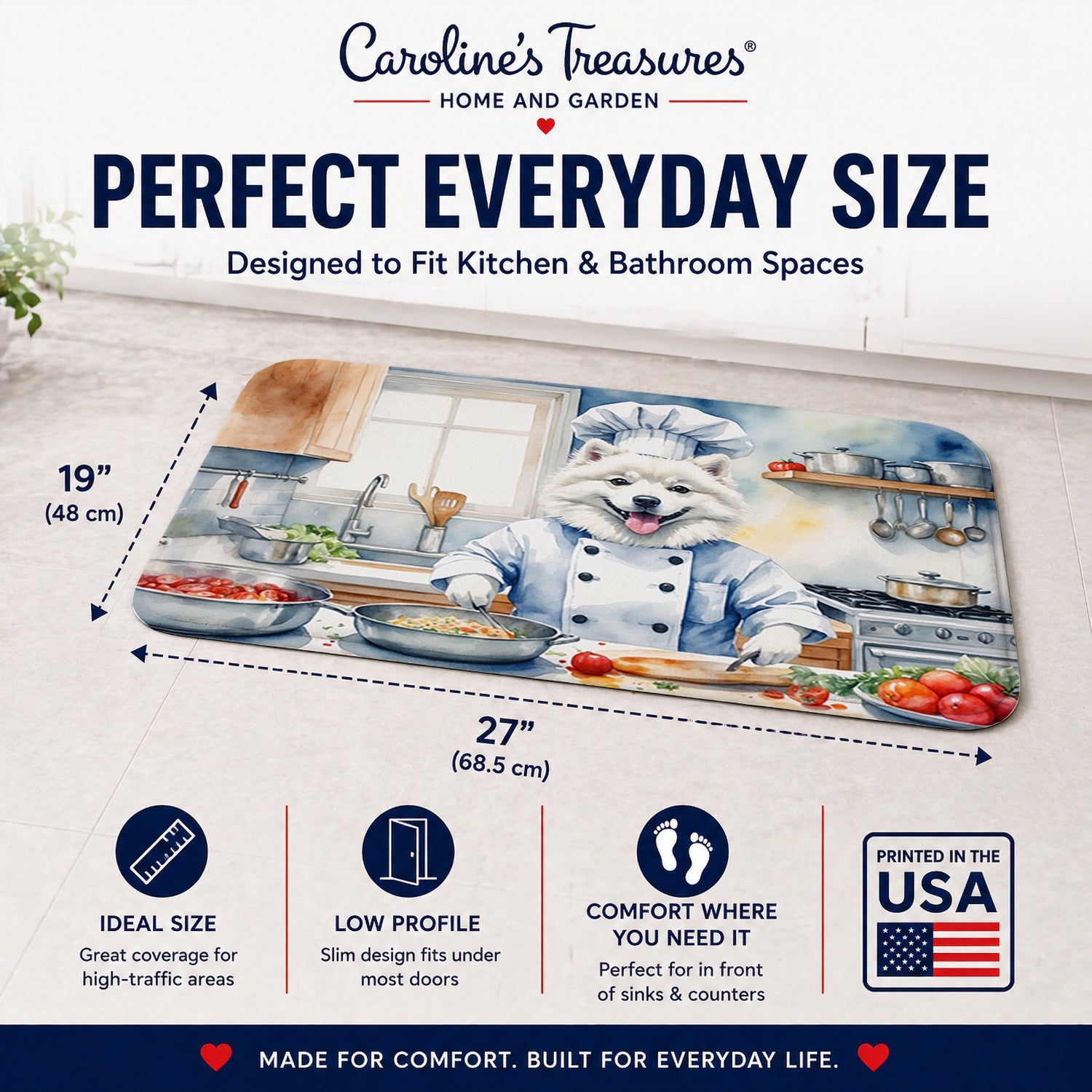 American Eskimo The Chef Memory Foam Kitchen Mat Machine Washable Anti-Fatigue Cushion Comfort Bath or Kitchen Rug