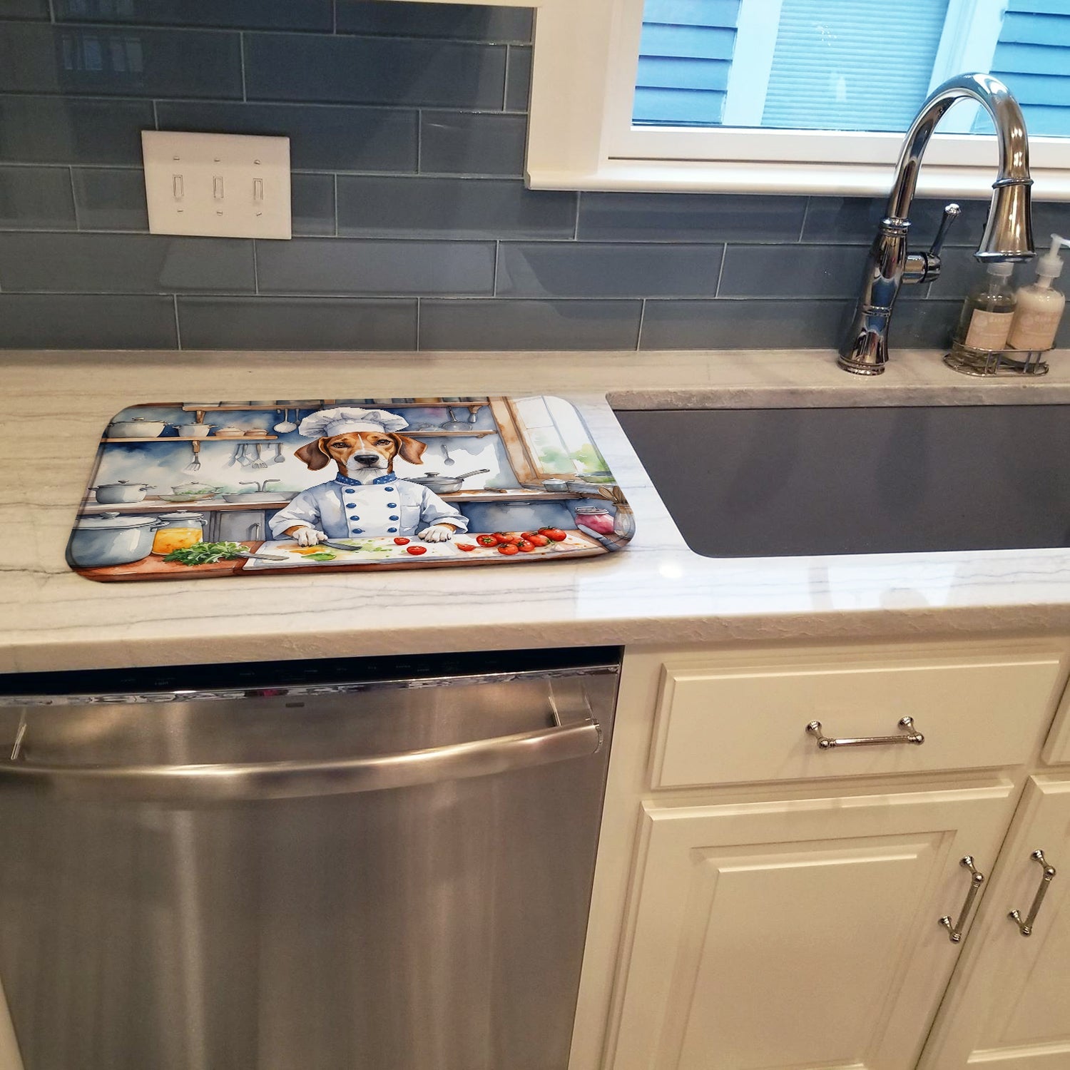 American Foxhound The Chef Dish Drying Mat Absorbent Dish Drying Mat Pad for Kitchen Counter Dish Drainer Mat for Countertop, 14 x 21", Multicolor