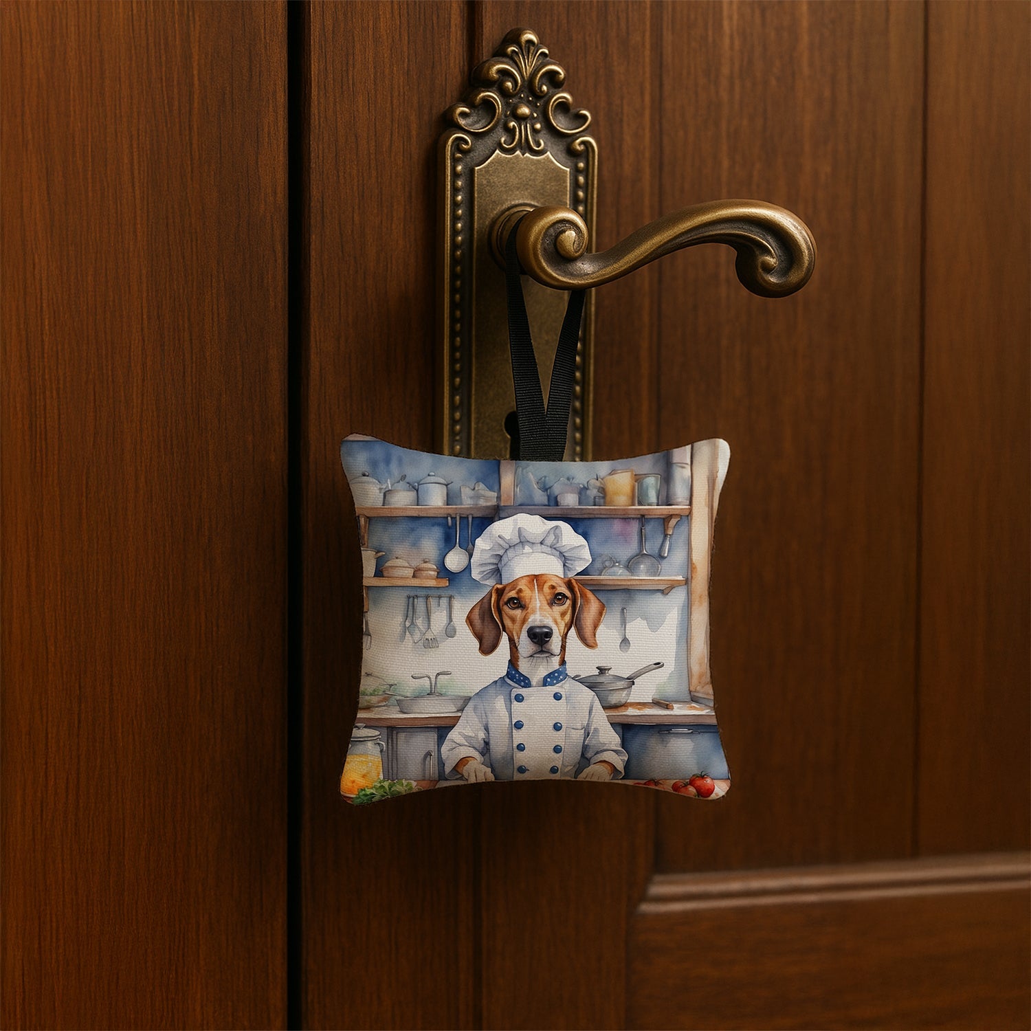 American Foxhound The Chef Hanging Square Fabric Ornament 3.5 × 3.5 Decorative Door-Knob & Tree Hanger, Soft Fabric
