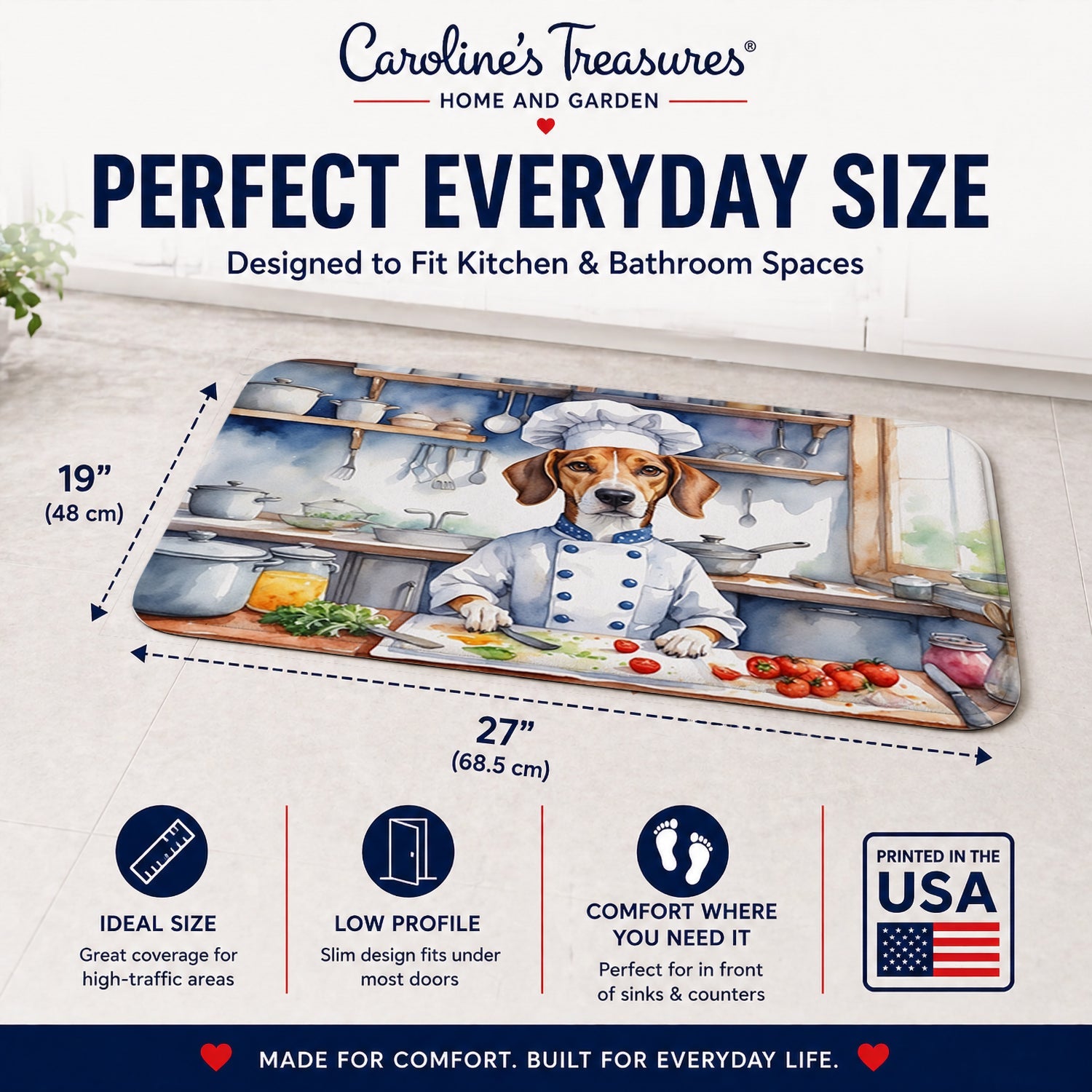 American Foxhound The Chef Memory Foam Kitchen Mat Machine Washable Anti-Fatigue Cushion Comfort Bath or Kitchen Rug