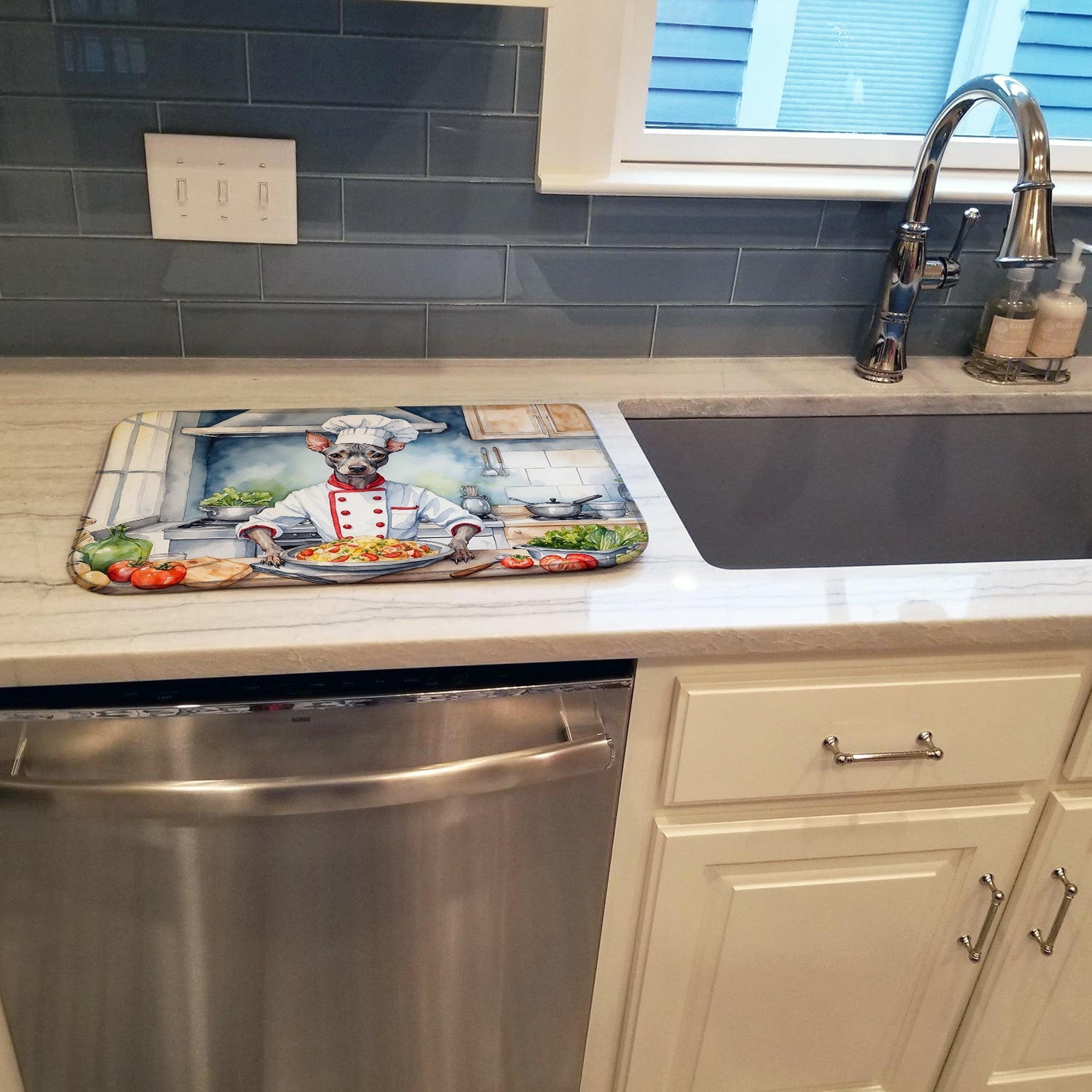 American Hairless Terrier The Chef Dish Drying Mat Absorbent Dish Drying Mat Pad for Kitchen Counter Dish Drainer Mat for Countertop, 14 x 21", Multicolor