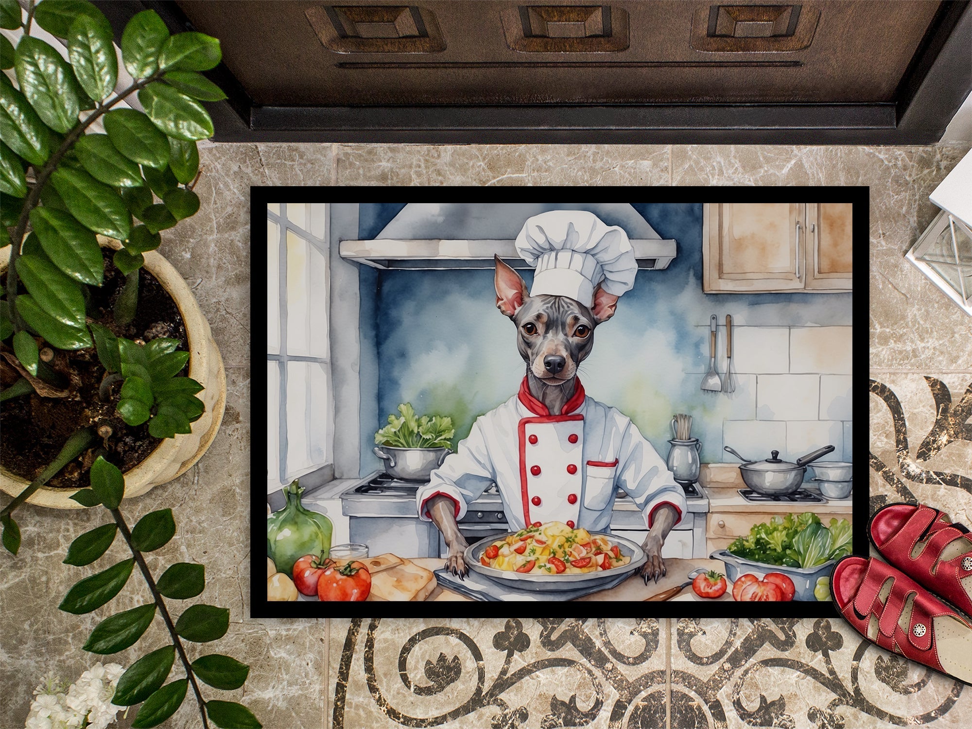 American Hairless Terrier The Chef Doormat Indoor Outdoor 18H X 27W Front Door Mat Rugs for Entryway, Non Slip Washable
