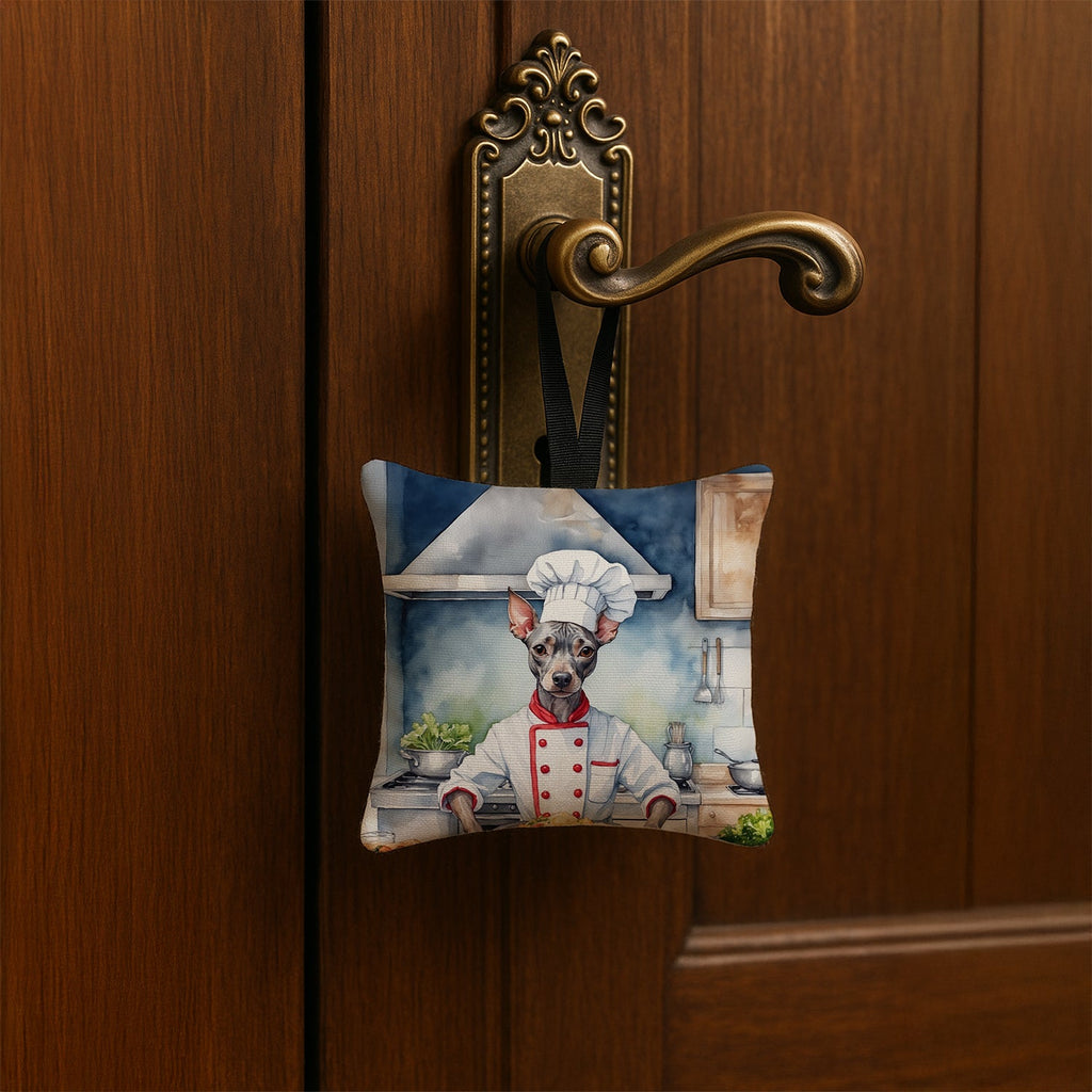 American Hairless Terrier The Chef Hanging Square Fabric Ornament 3.5 × 3.5 Decorative Door-Knob & Tree Hanger, Soft Fabric