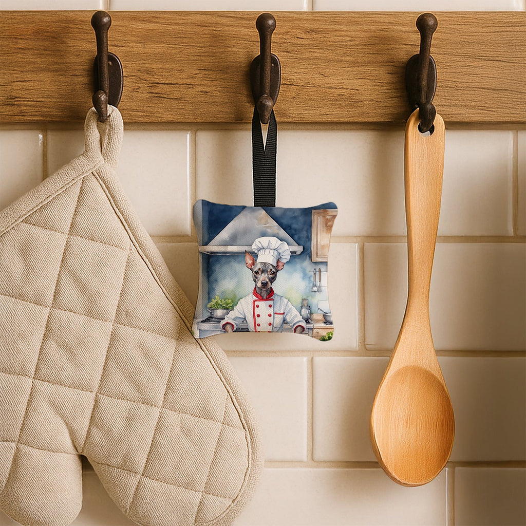 American Hairless Terrier The Chef Hanging Square Fabric Ornament 3.5 × 3.5 Decorative Door-Knob & Tree Hanger, Soft Fabric