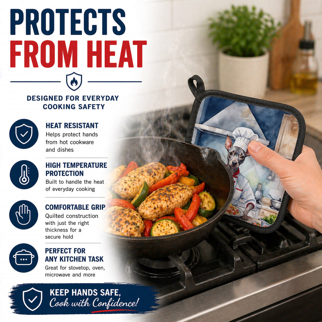American Hairless Terrier The Chef Pot Holder Set of 2 Heat Resistant Quilted Hot Pads 7.5 x 7.5 Inch, Insulated Kitchen Trivets for Cooking & Baking