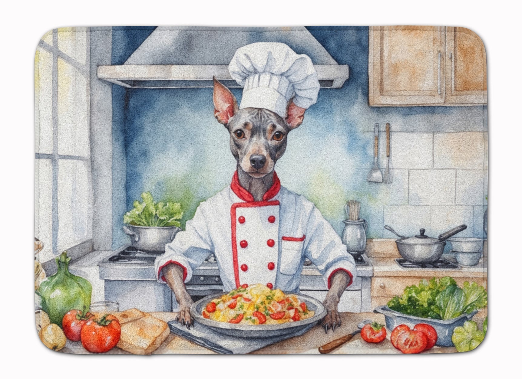 American Hairless Terrier The Chef Memory Foam Kitchen Mat Machine Washable Anti-Fatigue Cushion Comfort Bath or Kitchen Rug