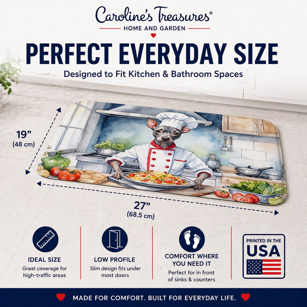American Hairless Terrier The Chef Memory Foam Kitchen Mat Machine Washable Anti-Fatigue Cushion Comfort Bath or Kitchen Rug