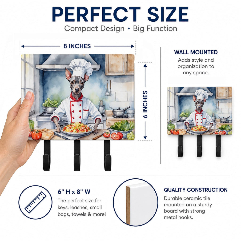 American Hairless Terrier The Chef Leash or Key Holder Wall Hooks, Coat Rack Wall Mount, for Hanging Keys, Towels, Aprons, Leashes