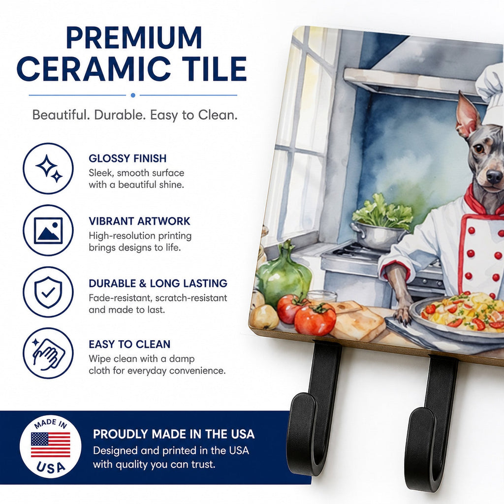 American Hairless Terrier The Chef Leash or Key Holder Wall Hooks, Coat Rack Wall Mount, for Hanging Keys, Towels, Aprons, Leashes