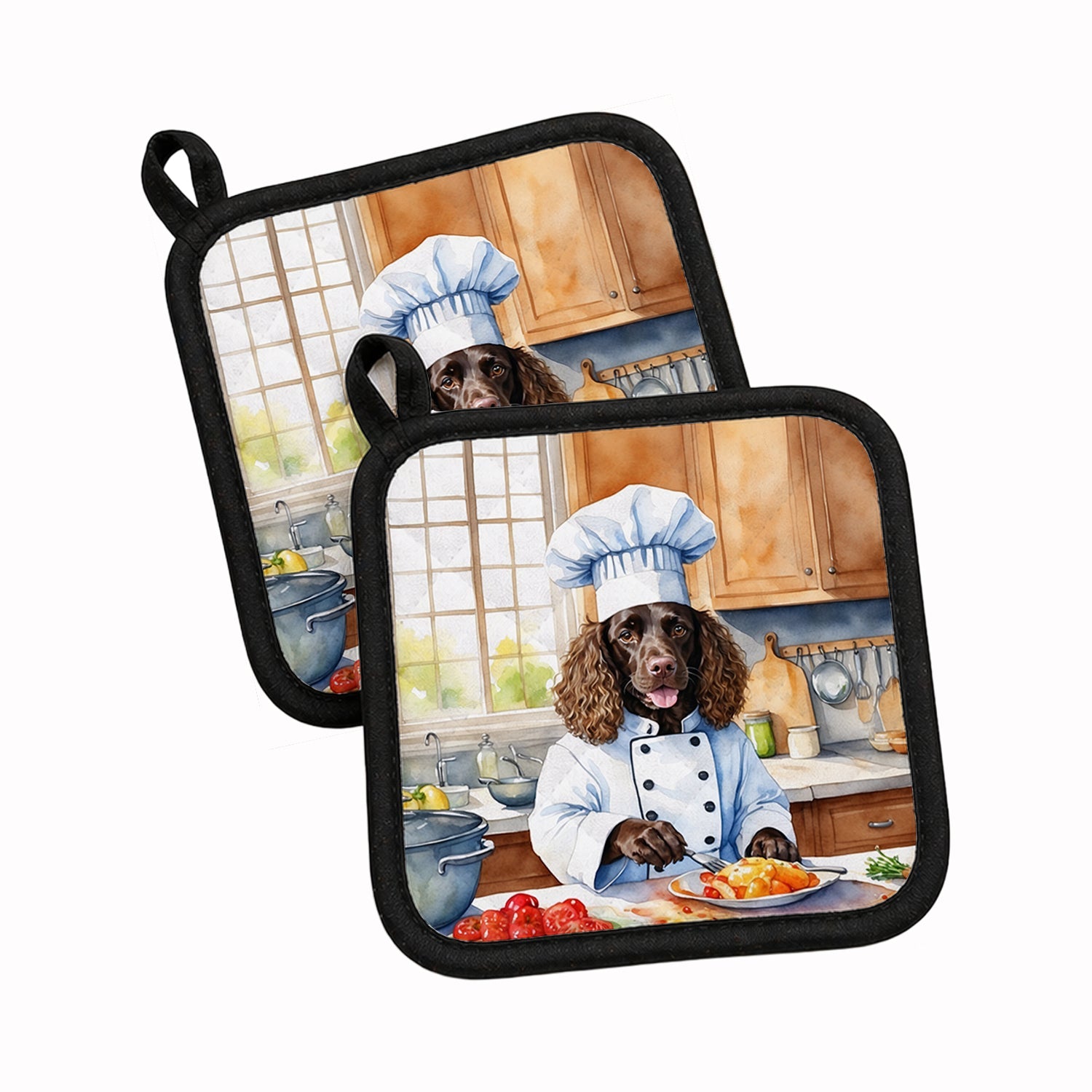 American Water Spaniel The Chef Pot Holder Set of 2 Heat Resistant Quilted Hot Pads 7.5 x 7.5 Inch, Insulated Kitchen Trivets for Cooking & Baking
