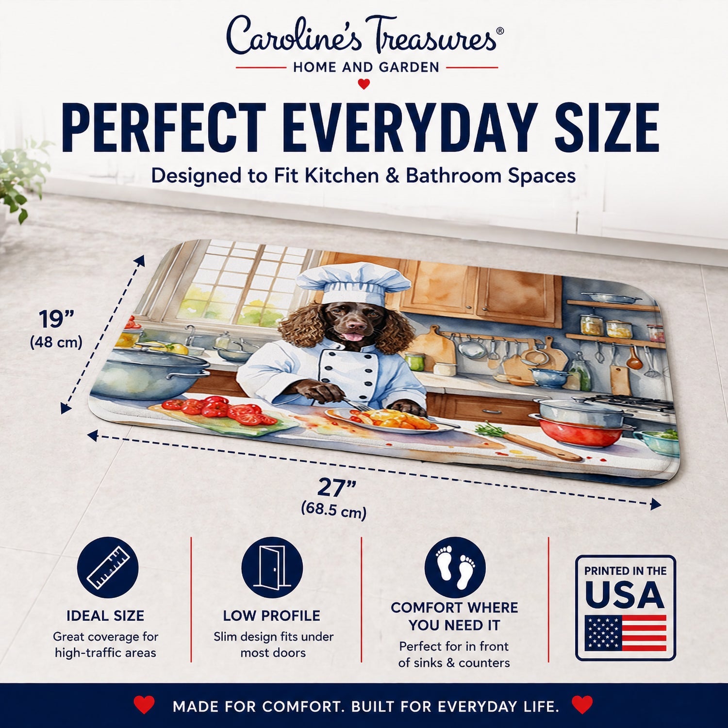 American Water Spaniel The Chef Memory Foam Kitchen Mat Machine Washable Anti-Fatigue Cushion Comfort Bath or Kitchen Rug