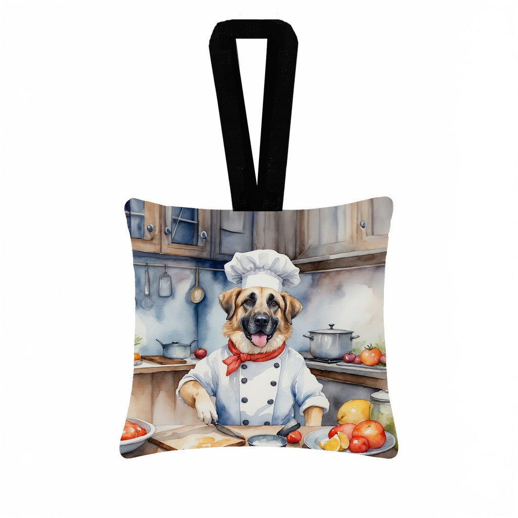 Anatolian Shepherd The Chef Hanging Square Fabric Ornament 3.5 × 3.5 Decorative Door-Knob & Tree Hanger, Soft Fabric