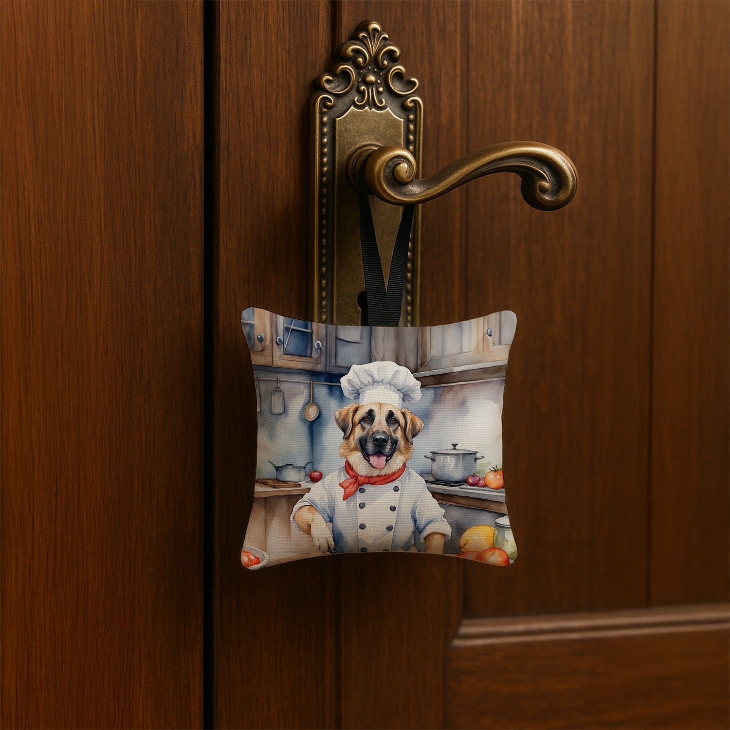 Anatolian Shepherd The Chef Hanging Square Fabric Ornament 3.5 × 3.5 Decorative Door-Knob & Tree Hanger, Soft Fabric