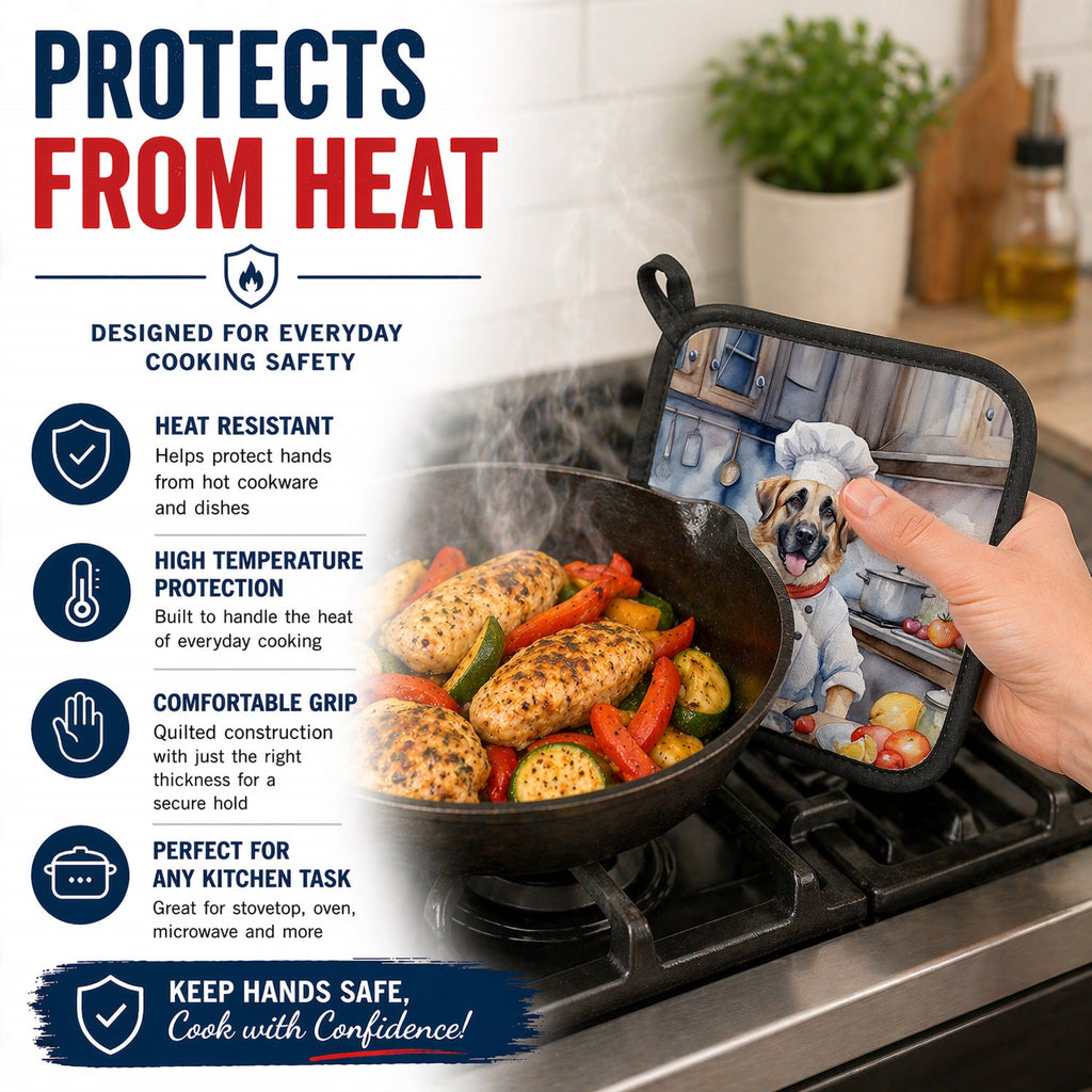 Anatolian Shepherd The Chef Pot Holder Set of 2 Heat Resistant Quilted Hot Pads 7.5 x 7.5 Inch, Insulated Kitchen Trivets for Cooking & Baking