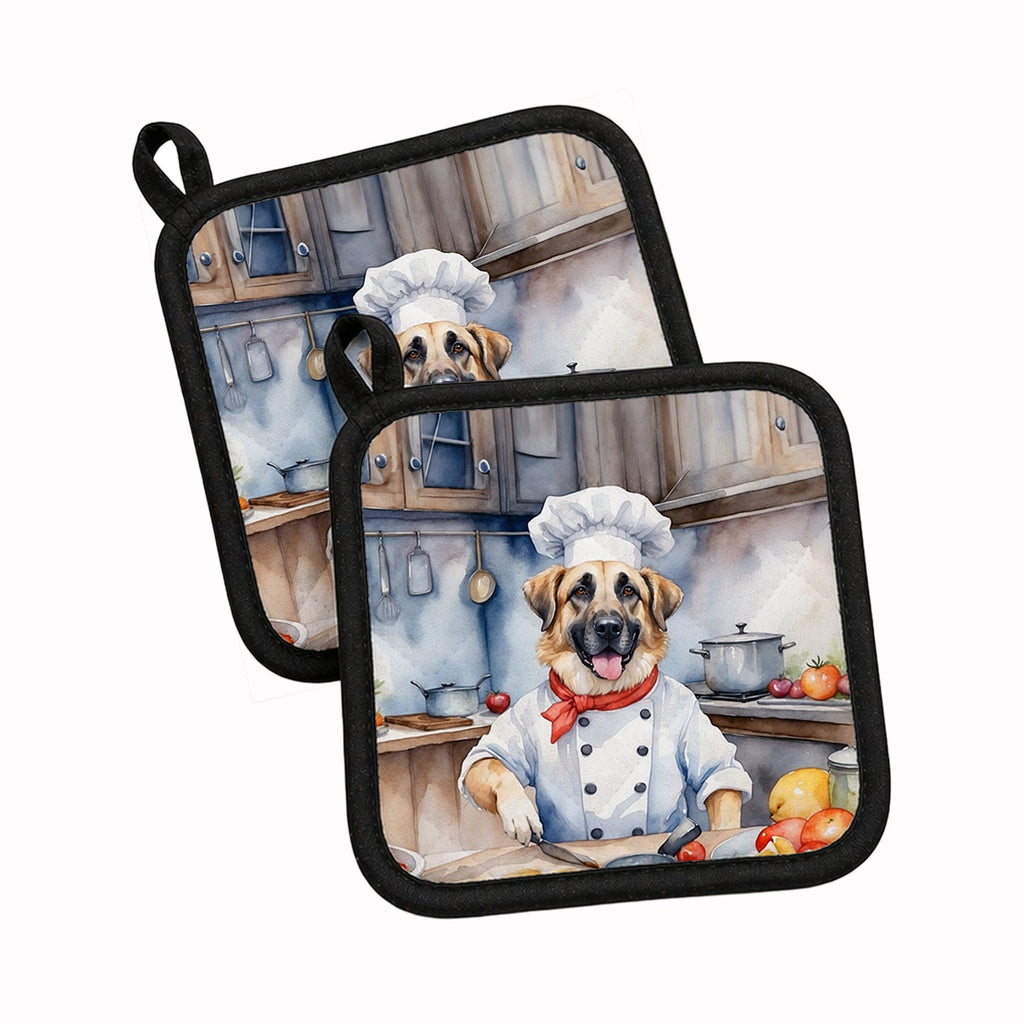 Anatolian Shepherd The Chef Pot Holder Set of 2 Heat Resistant Quilted Hot Pads 7.5 x 7.5 Inch, Insulated Kitchen Trivets for Cooking & Baking