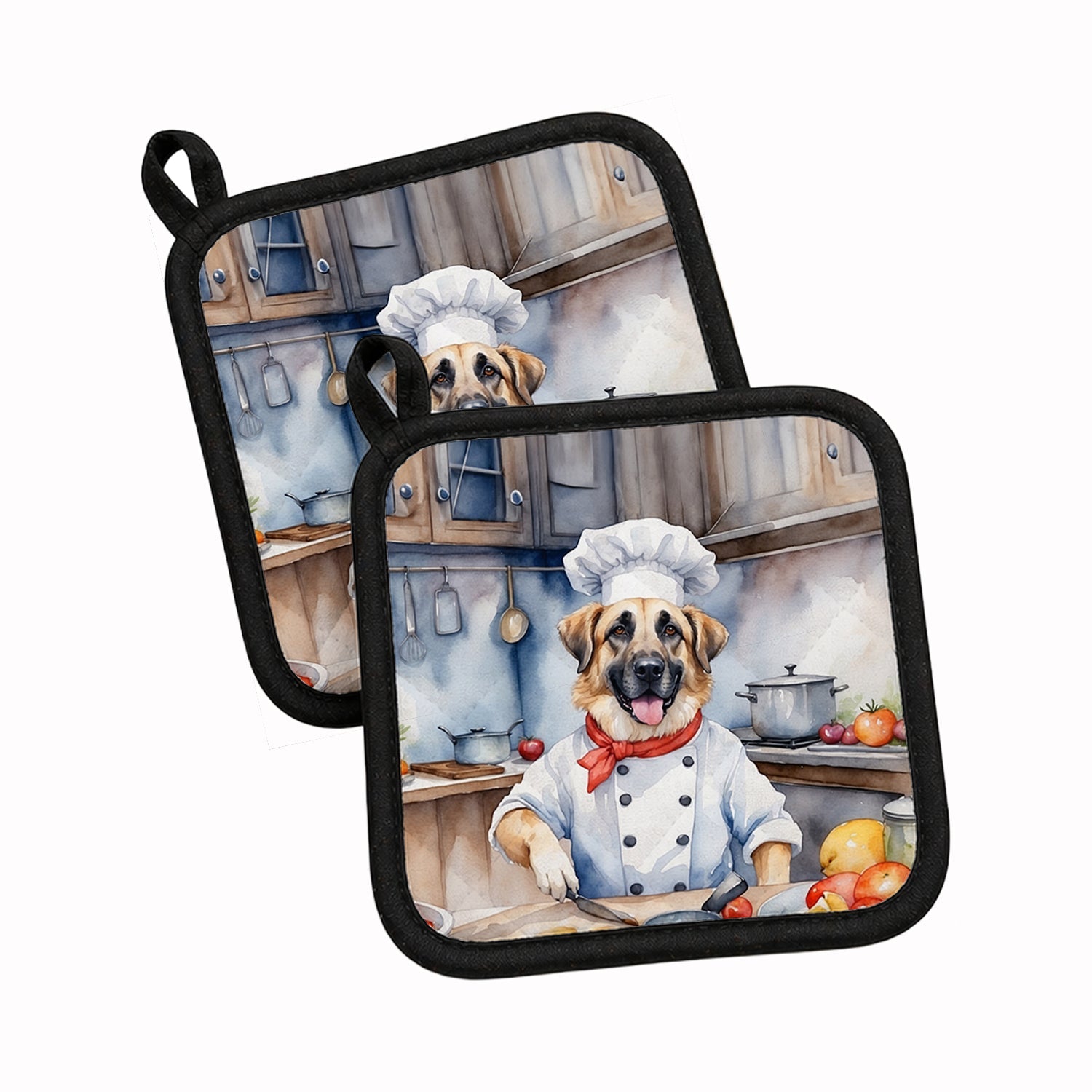 Anatolian Shepherd The Chef Pot Holder Set of 2 Heat Resistant Quilted Hot Pads 7.5 x 7.5 Inch, Insulated Kitchen Trivets for Cooking & Baking