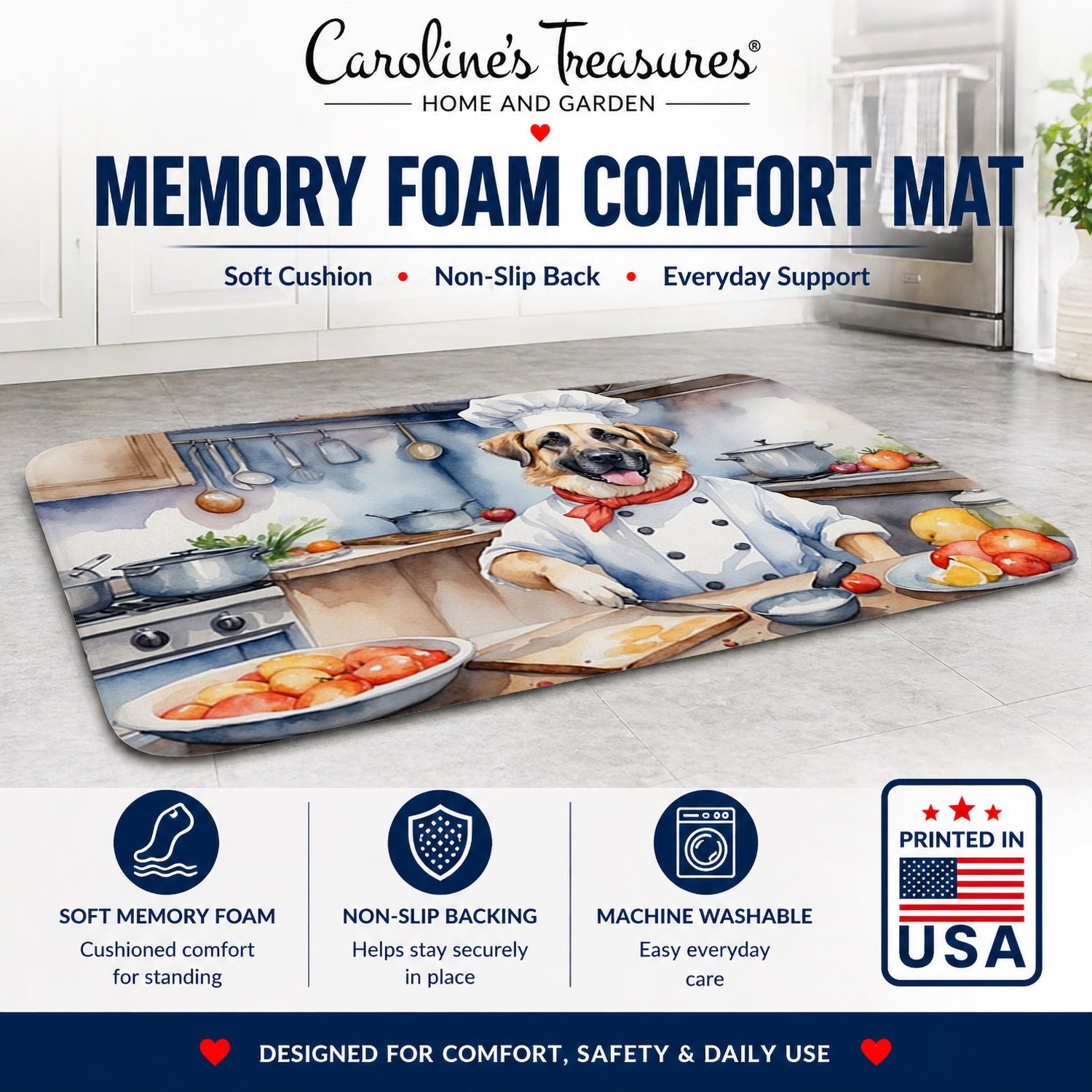 Anatolian Shepherd The Chef Memory Foam Kitchen Mat Machine Washable Anti-Fatigue Cushion Comfort Bath or Kitchen Rug