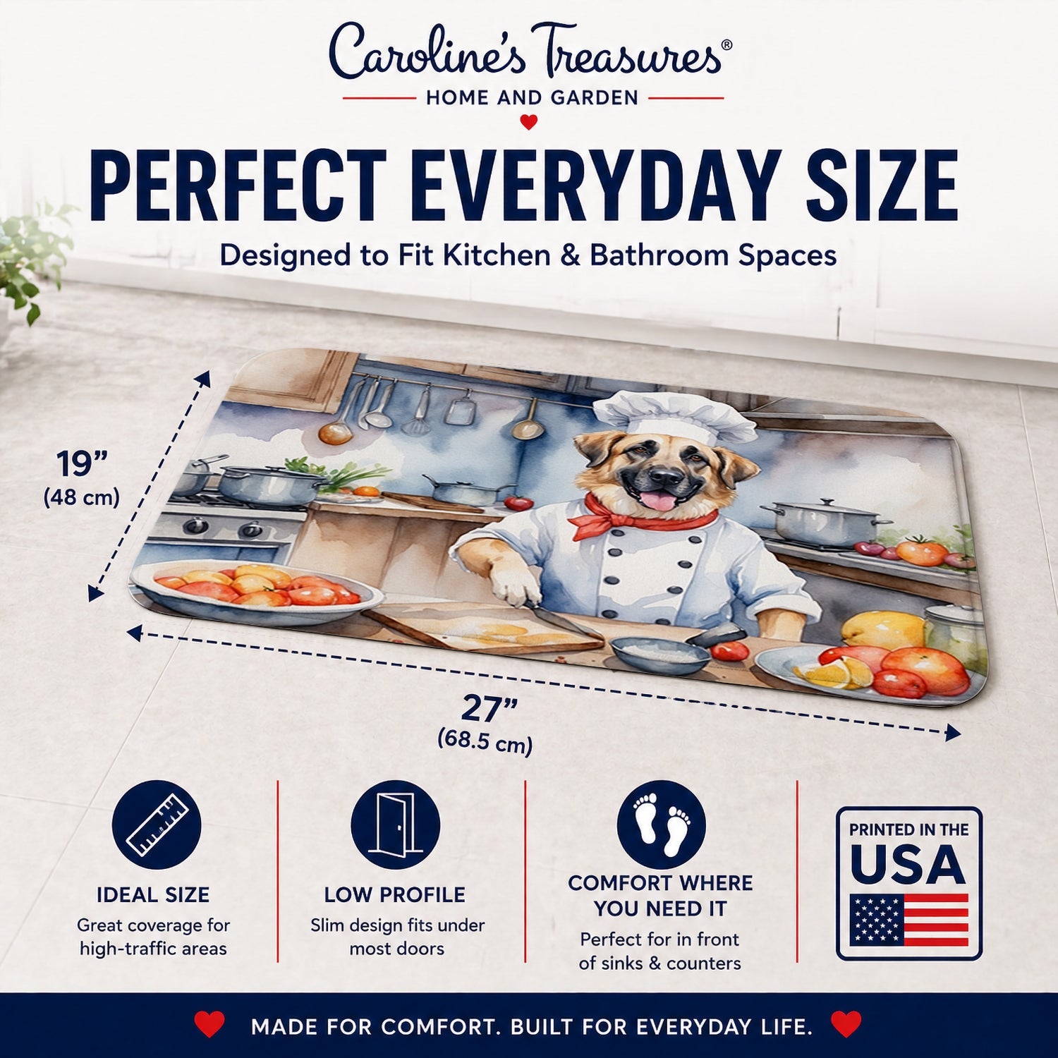 Anatolian Shepherd The Chef Memory Foam Kitchen Mat Machine Washable Anti-Fatigue Cushion Comfort Bath or Kitchen Rug