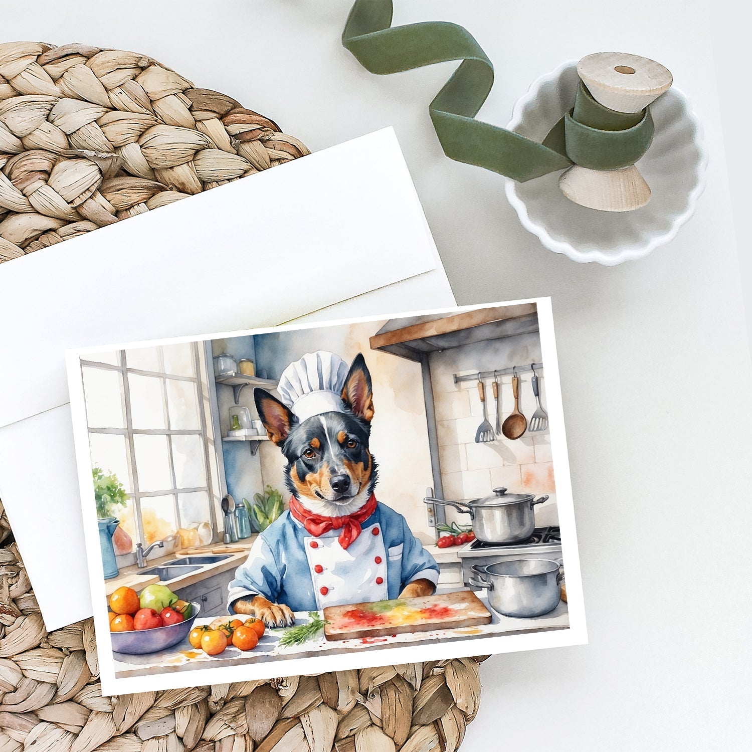 Australian Cattle Dog The Chef Greeting Cards Pack of 8 Blank Cards with Envelopes Whimsical A7 Size 5x7