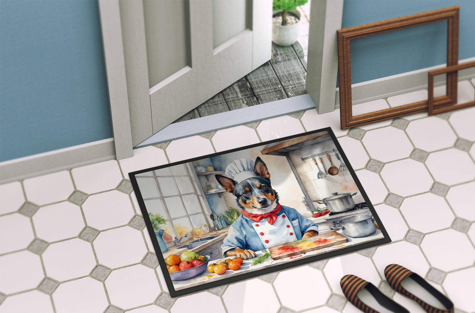 Australian Cattle Dog The Chef Doormat Indoor Outdoor 18H X 27W Front Door Mat Rugs for Entryway, Non Slip Washable