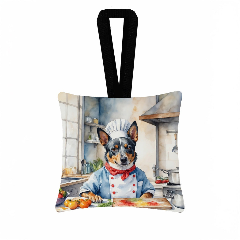 Australian Cattle Dog The Chef Hanging Square Fabric Ornament 3.5 × 3.5 Decorative Door-Knob & Tree Hanger, Soft Fabric