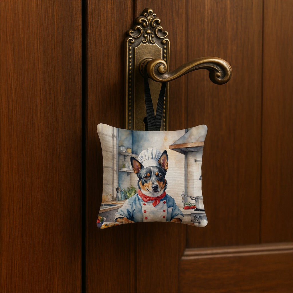 Australian Cattle Dog The Chef Hanging Square Fabric Ornament 3.5 × 3.5 Decorative Door-Knob & Tree Hanger, Soft Fabric