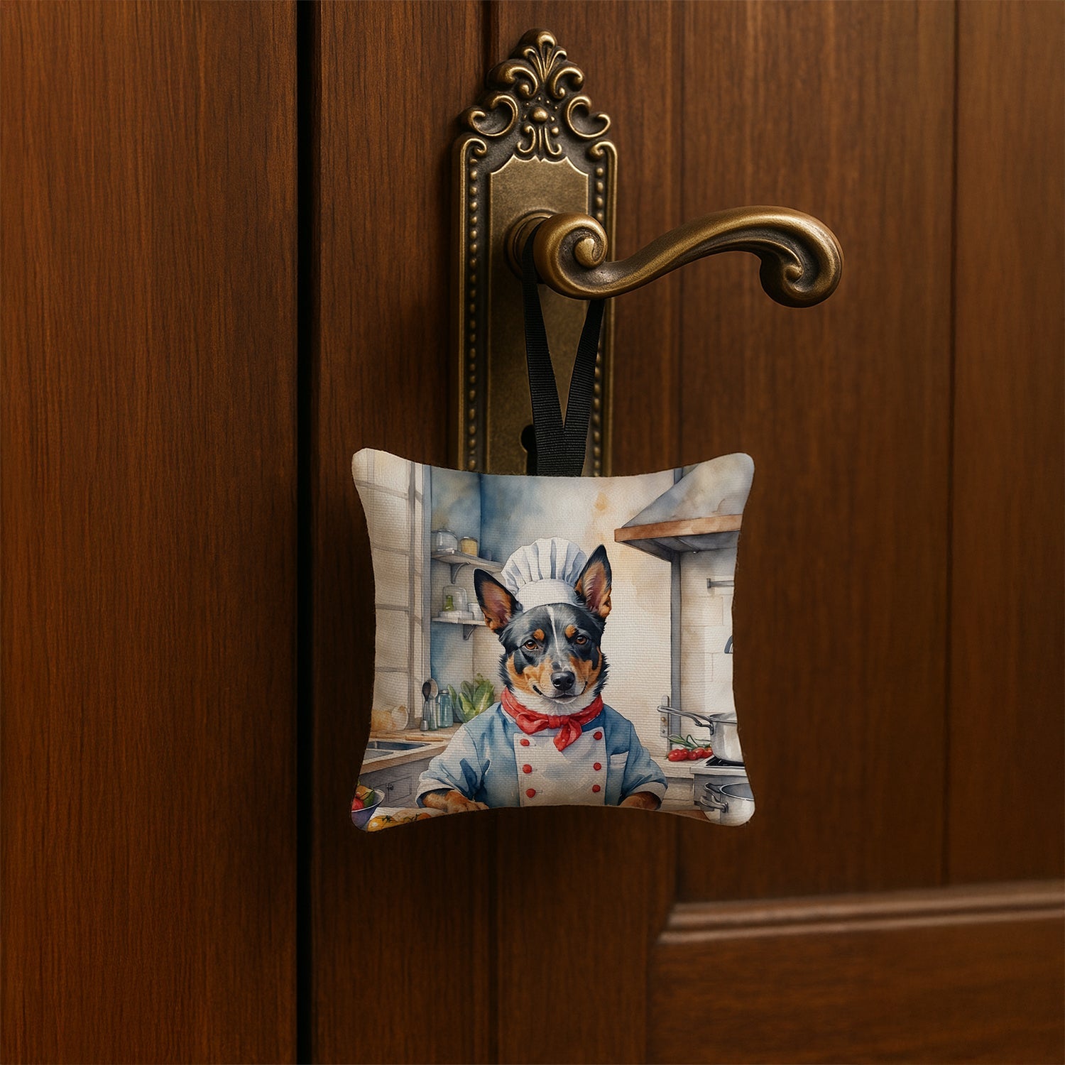 Australian Cattle Dog The Chef Hanging Square Fabric Ornament 3.5 × 3.5 Decorative Door-Knob & Tree Hanger, Soft Fabric