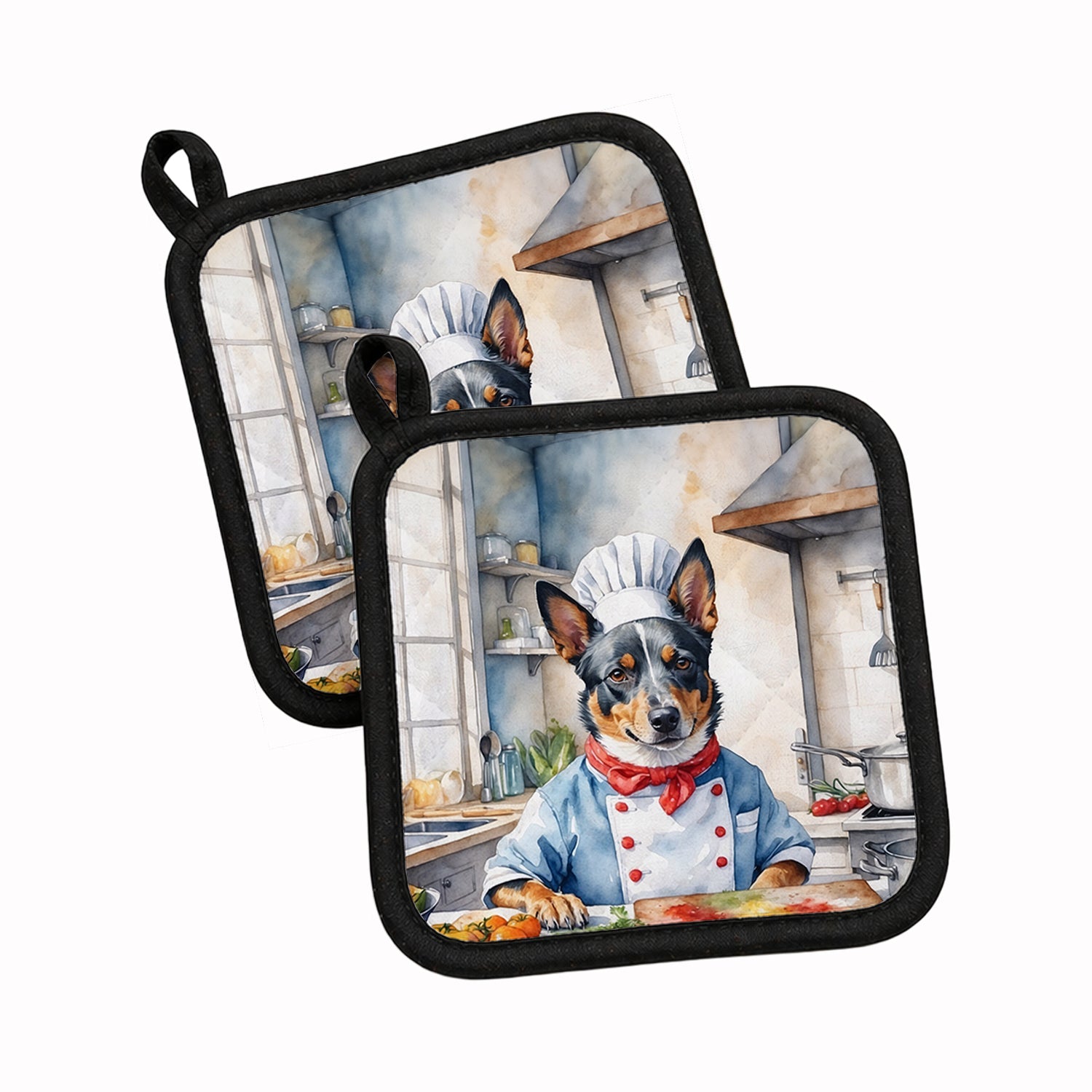 Australian Cattle Dog The Chef Pot Holder Set of 2 Heat Resistant Quilted Hot Pads 7.5 x 7.5 Inch, Insulated Kitchen Trivets for Cooking & Baking