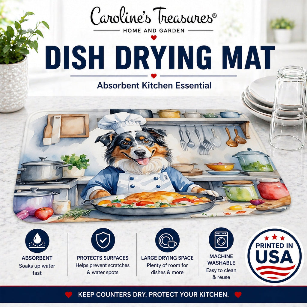 Australian Shepherd The Chef Dish Drying Mat Absorbent Dish Drying Mat Pad for Kitchen Counter Dish Drainer Mat for Countertop, 14 x 21", Multicolor