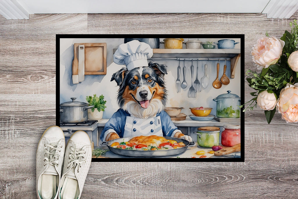 Australian Shepherd The Chef Doormat Indoor Outdoor 24H X 36W Front Door Mat Rugs for Entryway, Non Slip Washable Low Pile,