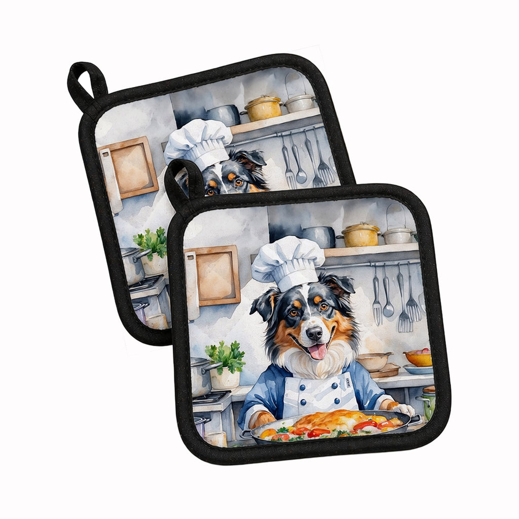 Australian Shepherd The Chef Pot Holder Set of 2 Heat Resistant Quilted Hot Pads 7.5 x 7.5 Inch, Insulated Kitchen Trivets for Cooking & Baking