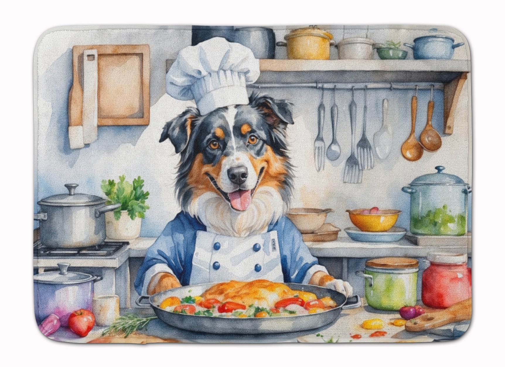 Australian Shepherd The Chef Memory Foam Kitchen Mat Machine Washable Anti-Fatigue Cushion Comfort Bath or Kitchen Rug