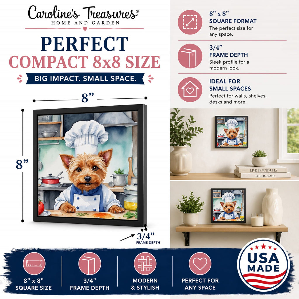 Australian Terrier The Chef Framed Metal Print Bathroom, Kitchen, Office, Home Decor Wall Art Ready to Hang, Square, 8X8