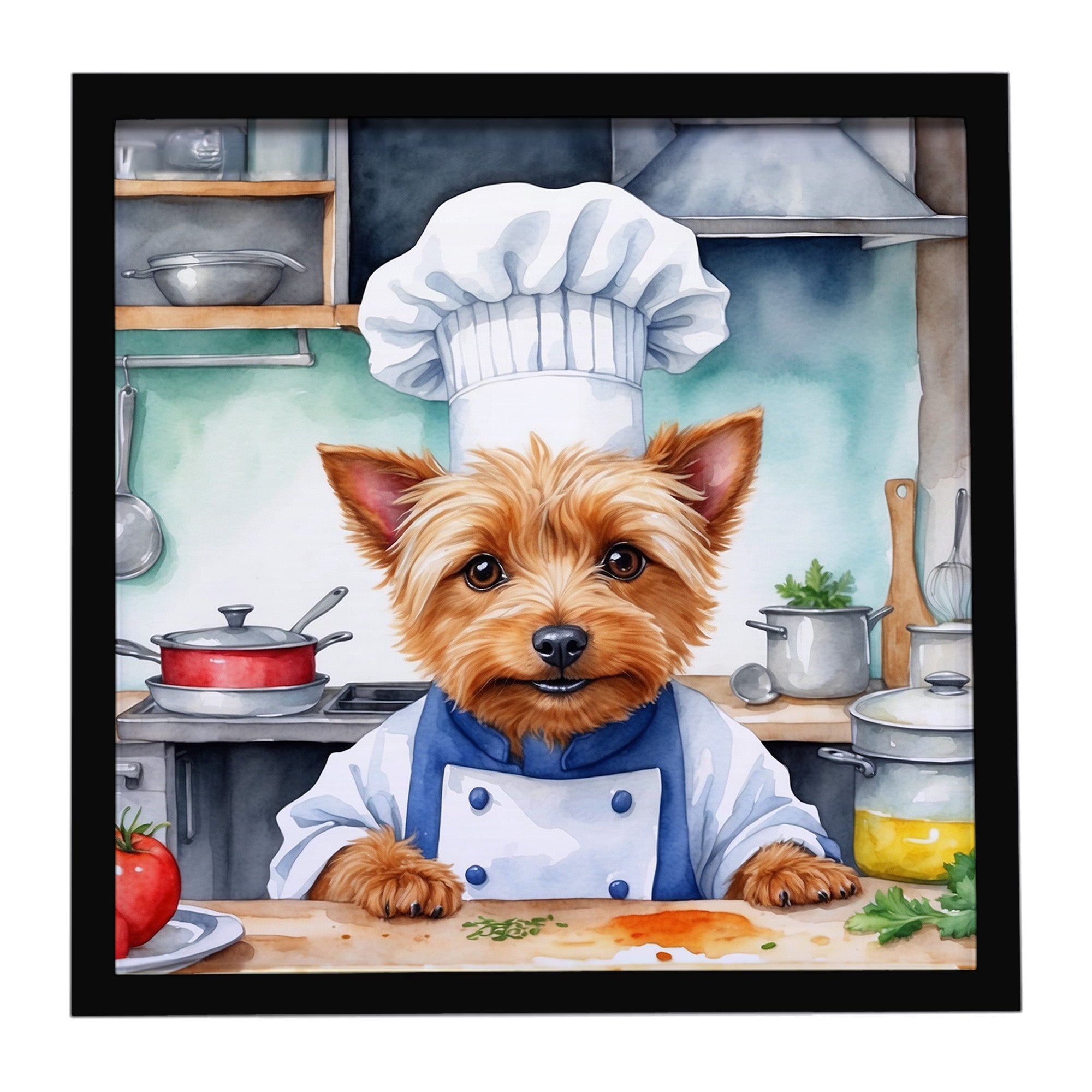 Australian Terrier The Chef Framed Metal Print Bathroom, Kitchen, Office, Home Decor Wall Art Ready to Hang, Square, 8X8