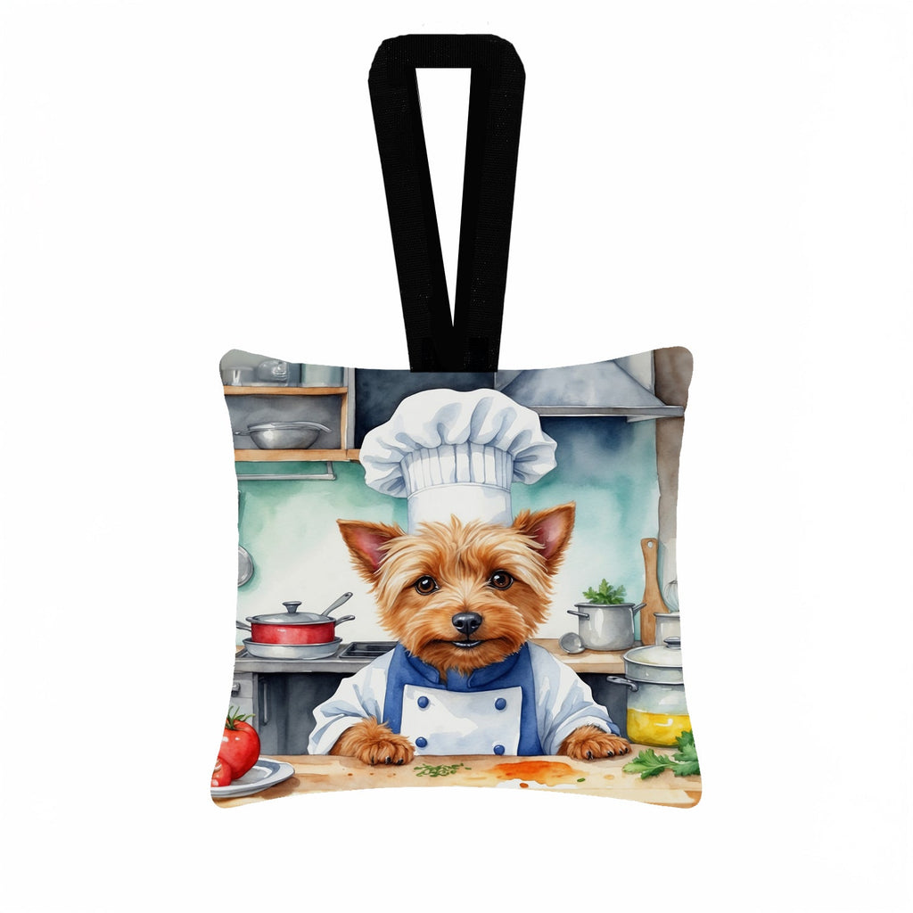 Australian Terrier The Chef Hanging Square Fabric Ornament 3.5 × 3.5 Decorative Door-Knob & Tree Hanger, Soft Fabric