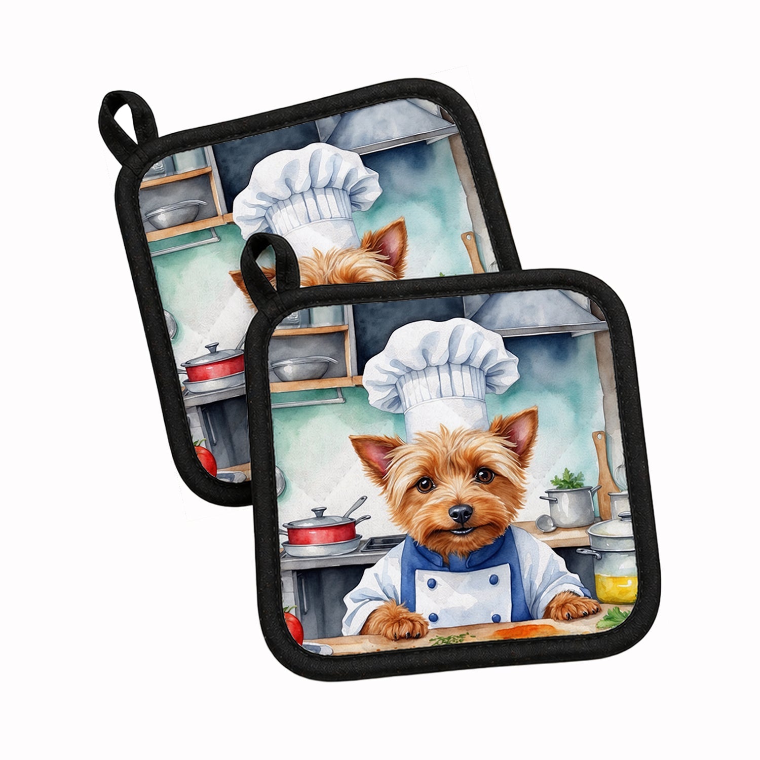 Australian Terrier The Chef Pot Holder Set of 2 Heat Resistant Quilted Hot Pads 7.5 x 7.5 Inch, Insulated Kitchen Trivets for Cooking & Baking