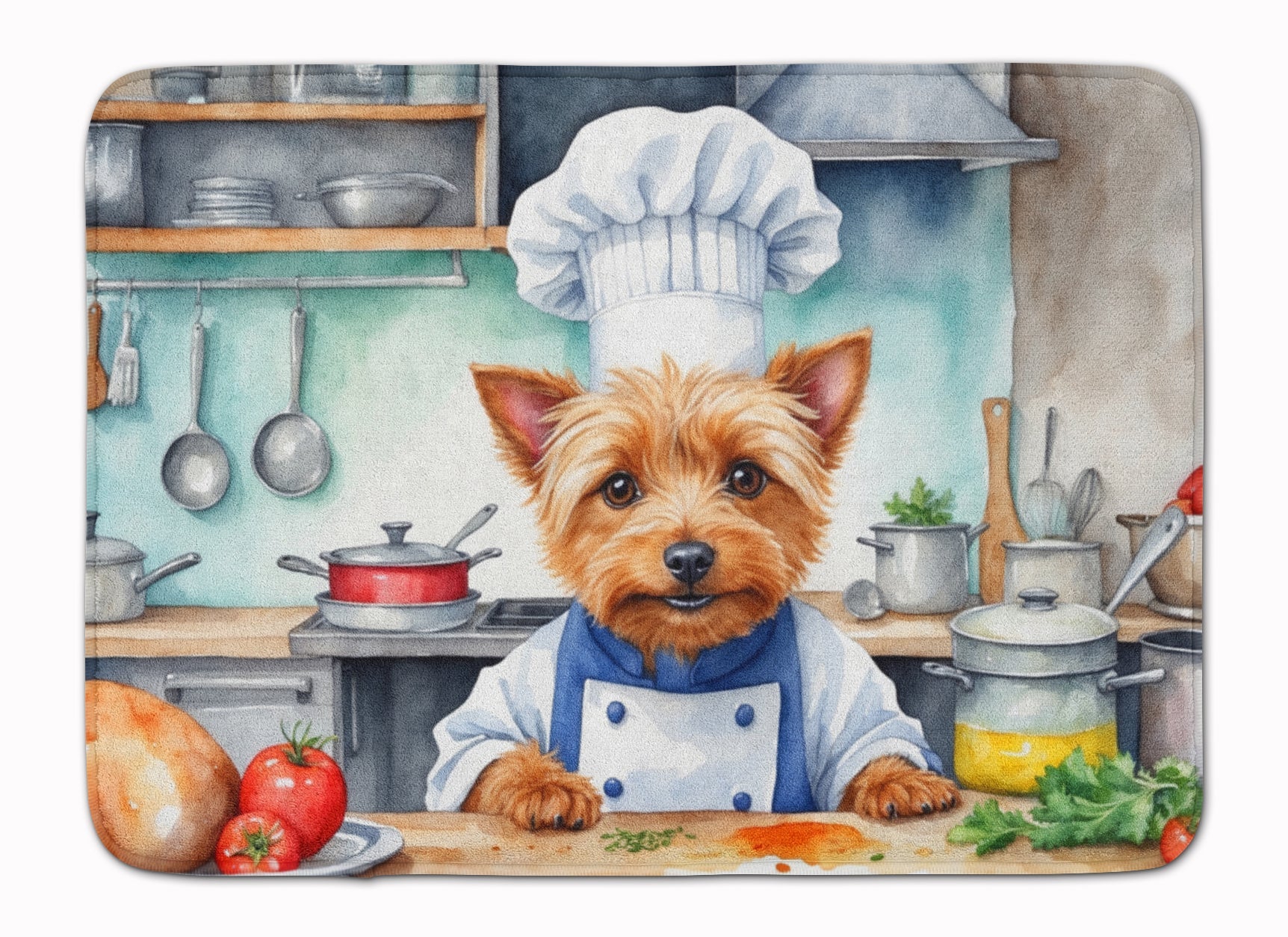 Australian Terrier The Chef Memory Foam Kitchen Mat Machine Washable Anti-Fatigue Cushion Comfort Bath or Kitchen Rug