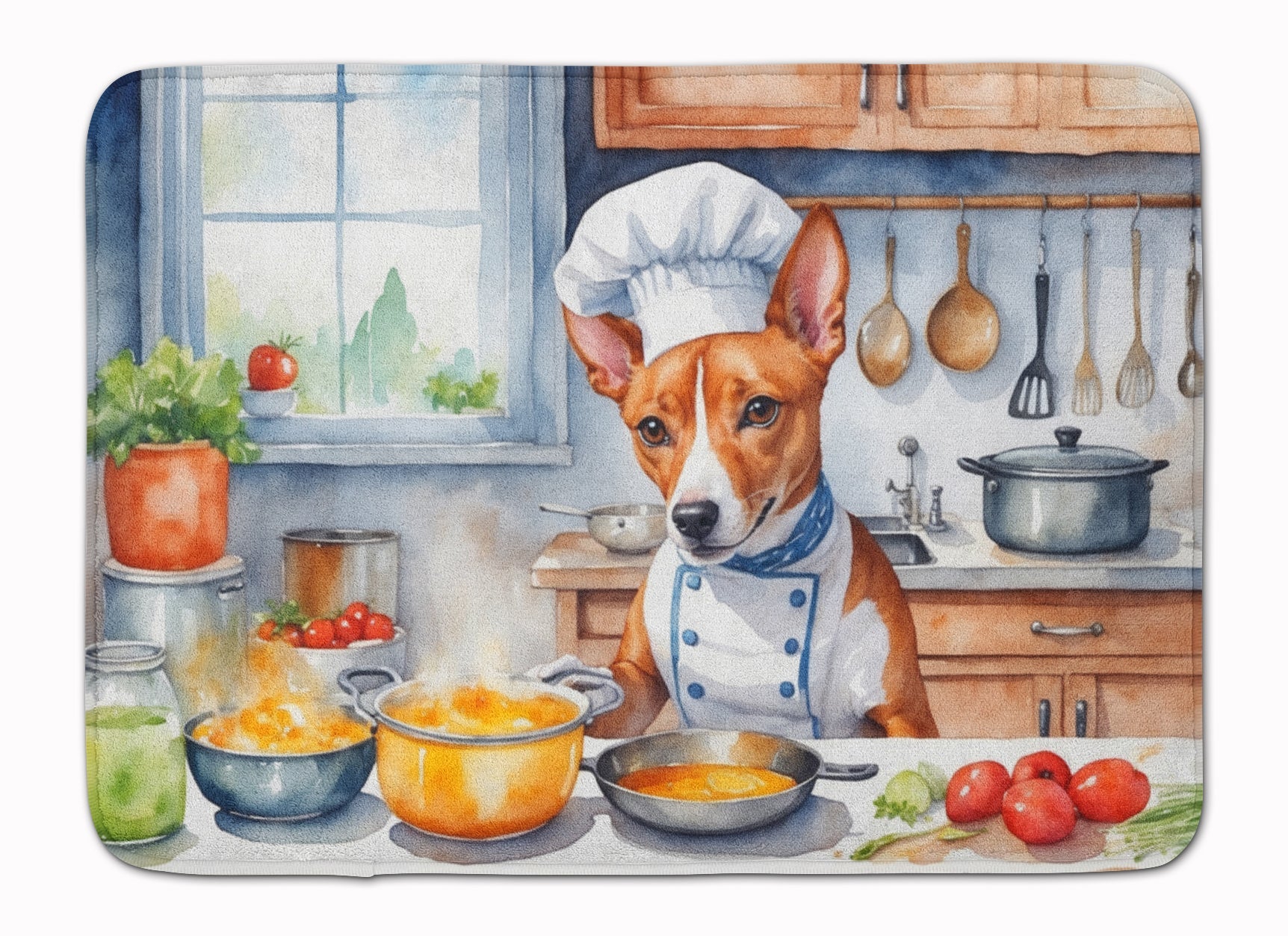 Basenji The Chef Memory Foam Kitchen Mat Machine Washable Anti-Fatigue Cushion Comfort Bath or Kitchen Rug