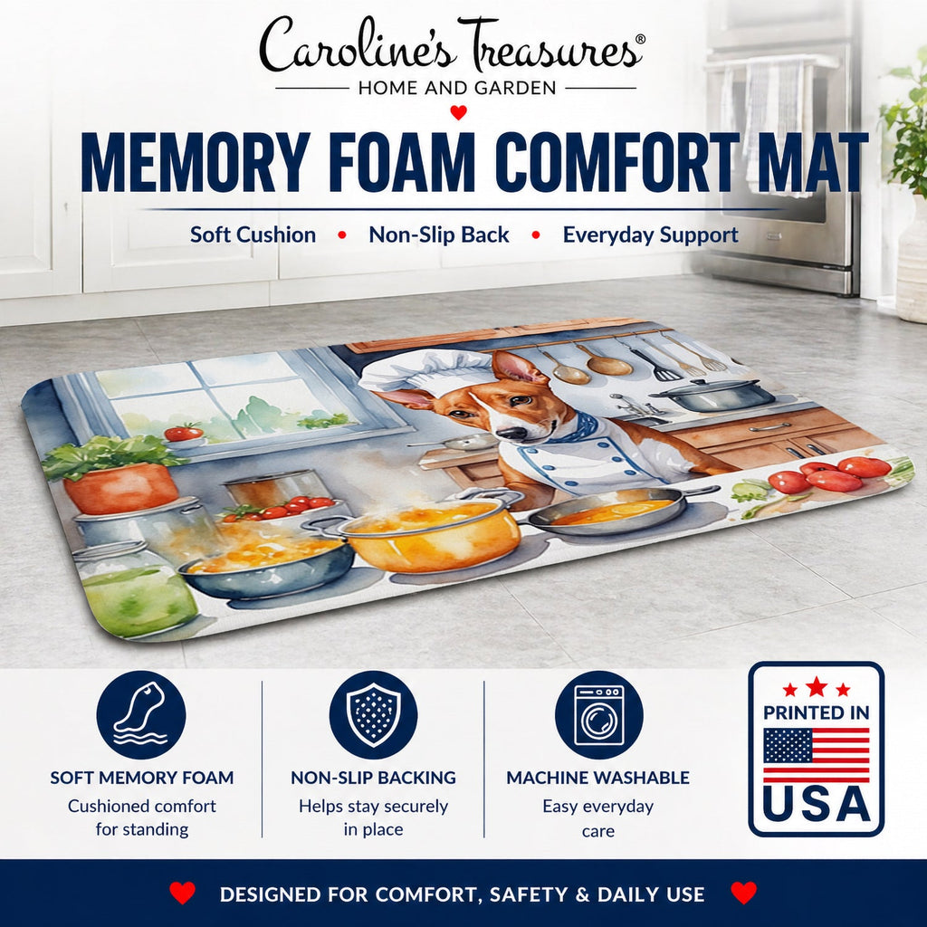 Basenji The Chef Memory Foam Kitchen Mat Machine Washable Anti-Fatigue Cushion Comfort Bath or Kitchen Rug