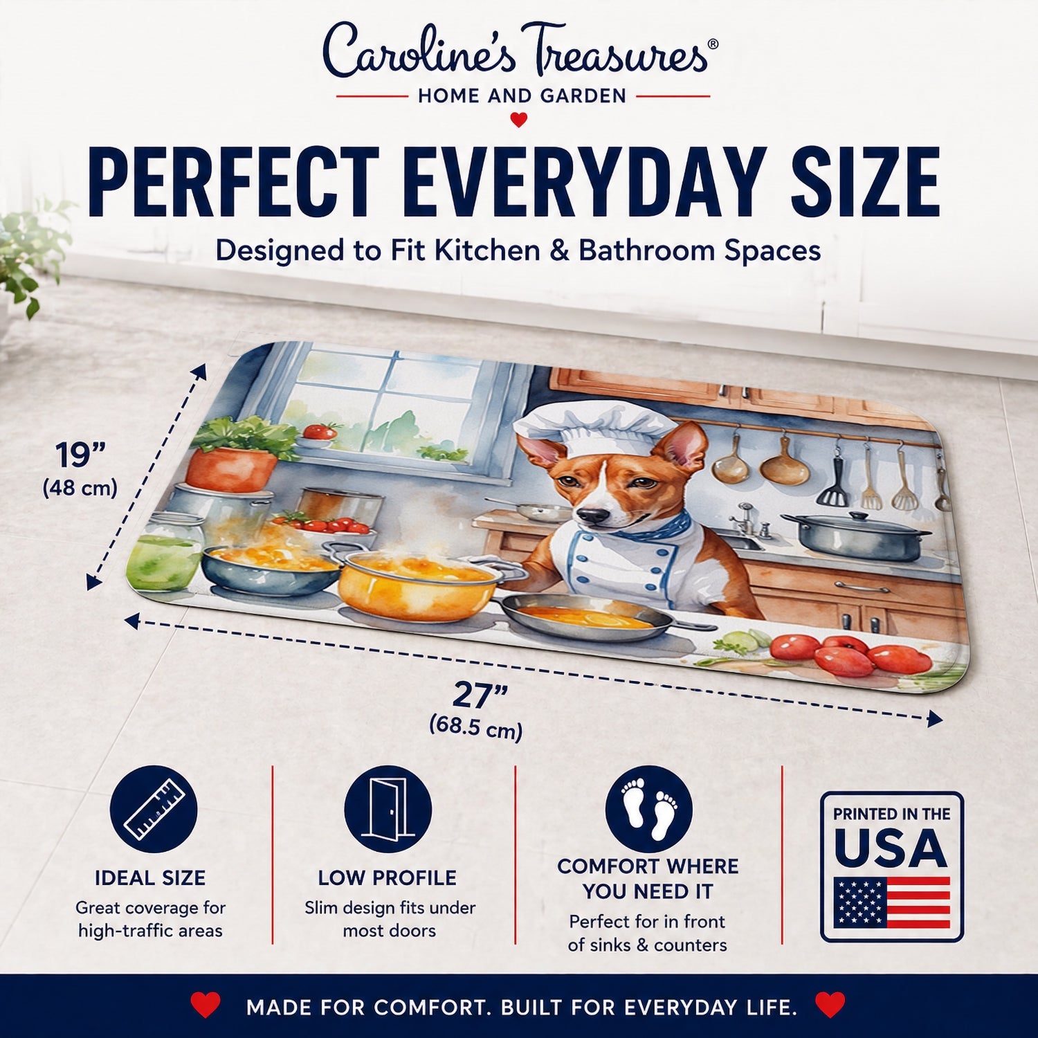 Basenji The Chef Memory Foam Kitchen Mat Machine Washable Anti-Fatigue Cushion Comfort Bath or Kitchen Rug