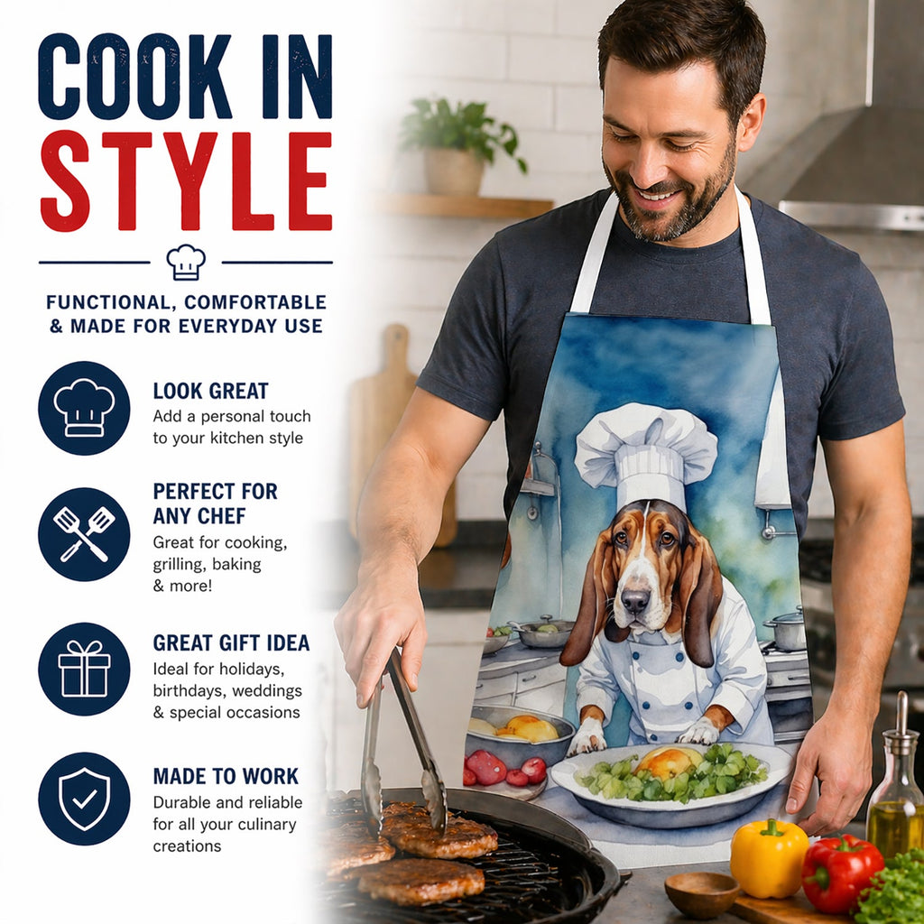 Basset Hound The Chef Apron Cooking Kitchen Server Baking Crafts Gardening for Adult Women Men, Unisex, Large, Multicolor