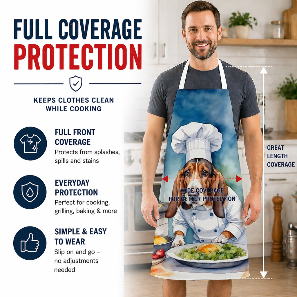 Basset Hound The Chef Apron Cooking Kitchen Server Baking Crafts Gardening for Adult Women Men, Unisex, Large, Multicolor